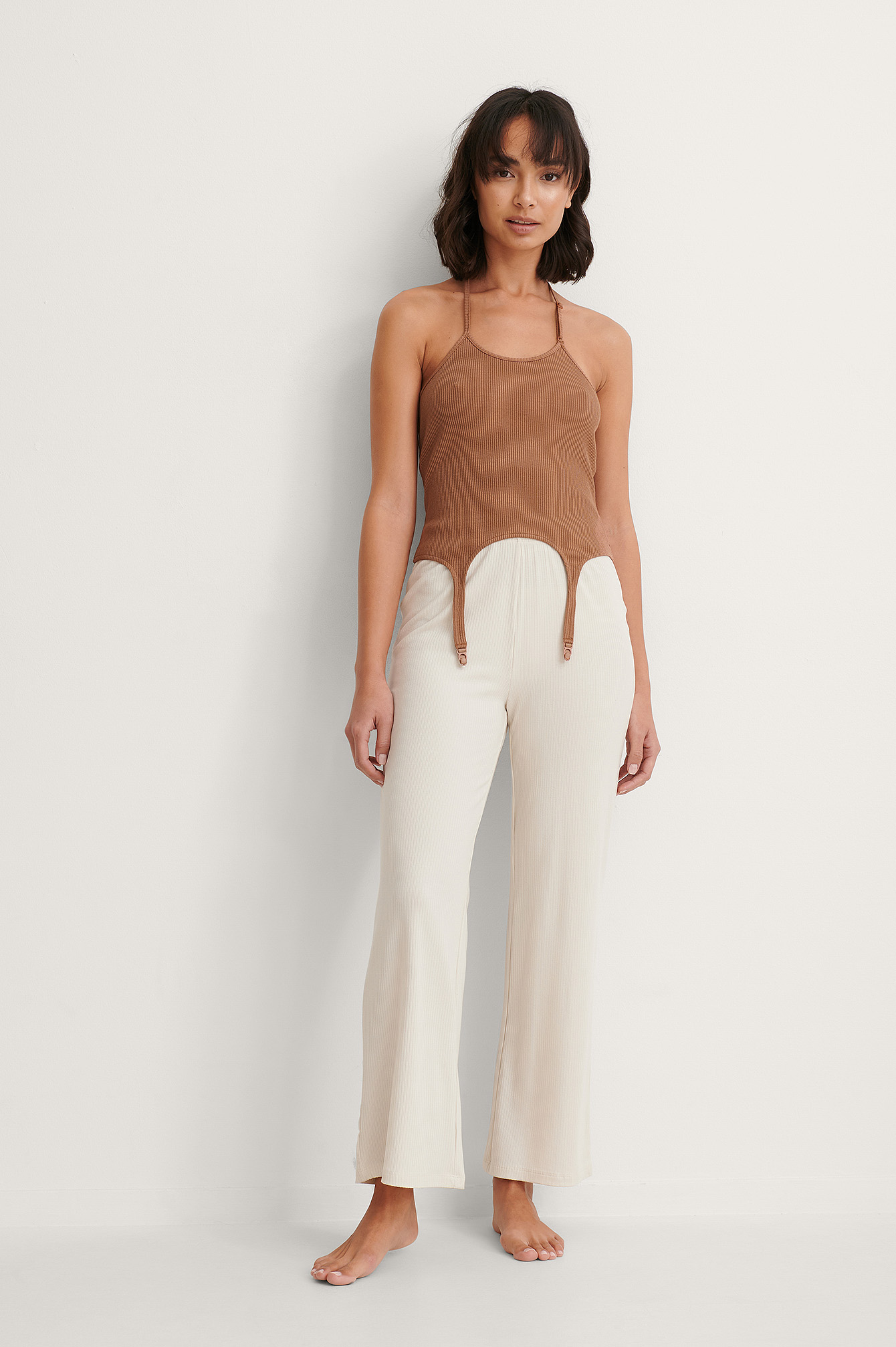Soft Ribbed Wide Basic Pants Grey | na 
