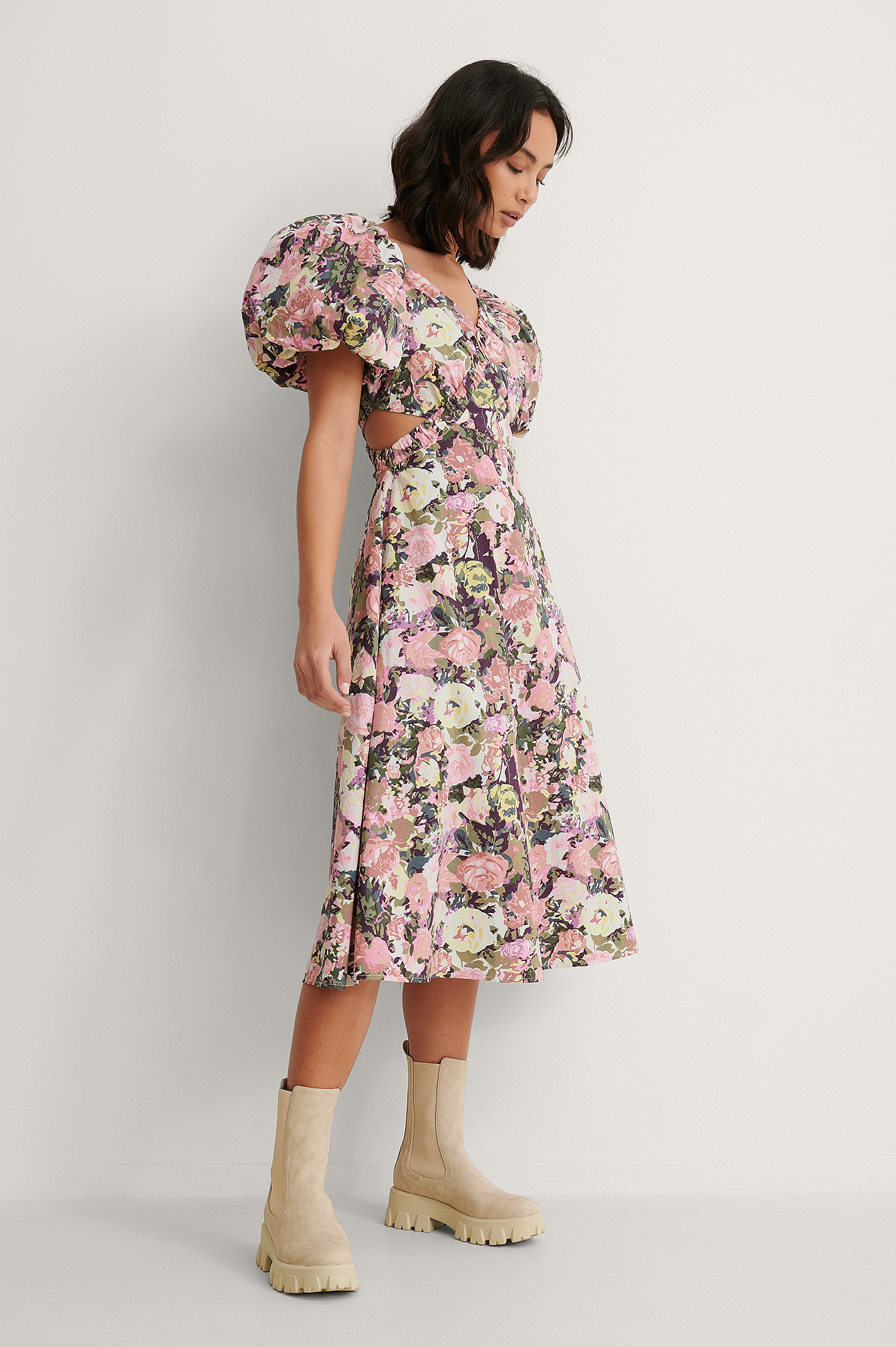 Vintage Rose Asymetryczna Sukienka Midi
