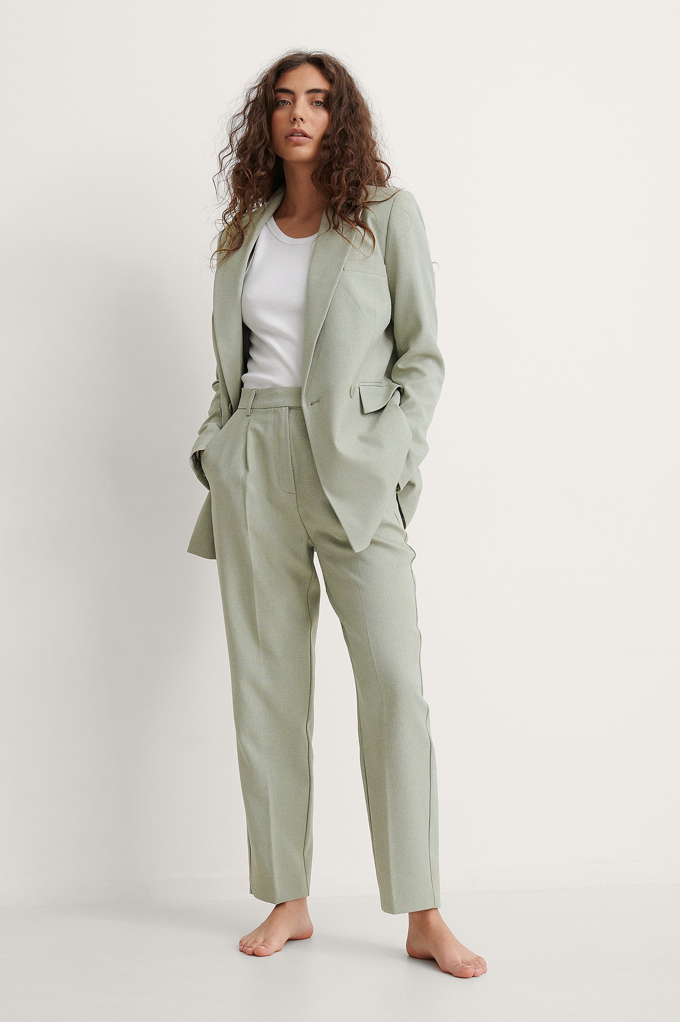 Green Recycled Cropped Suit Pants