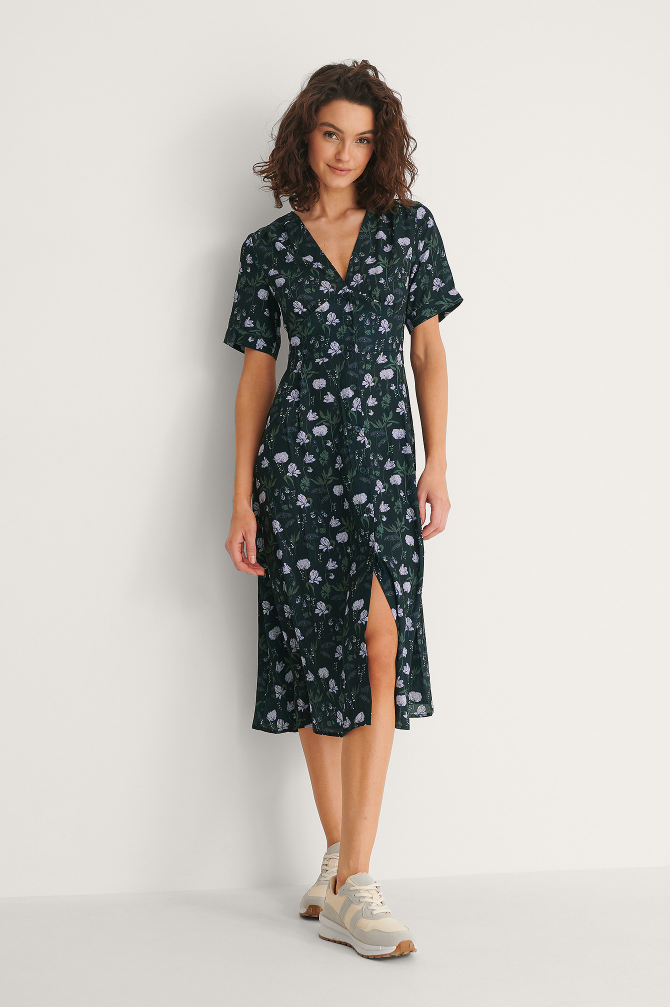 Flower Printed V-Neck Dress Flower | na 