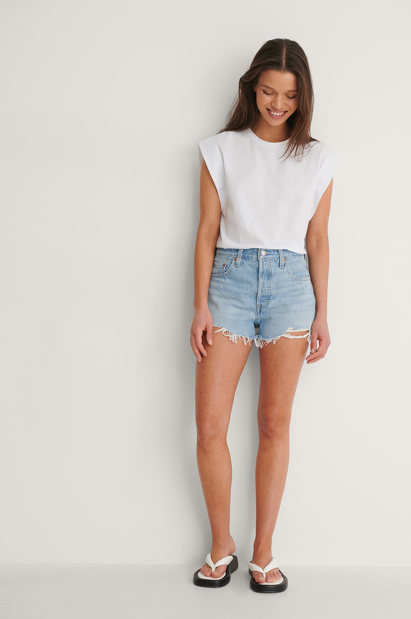501 High Rise Shorts Blue | na-kd.com