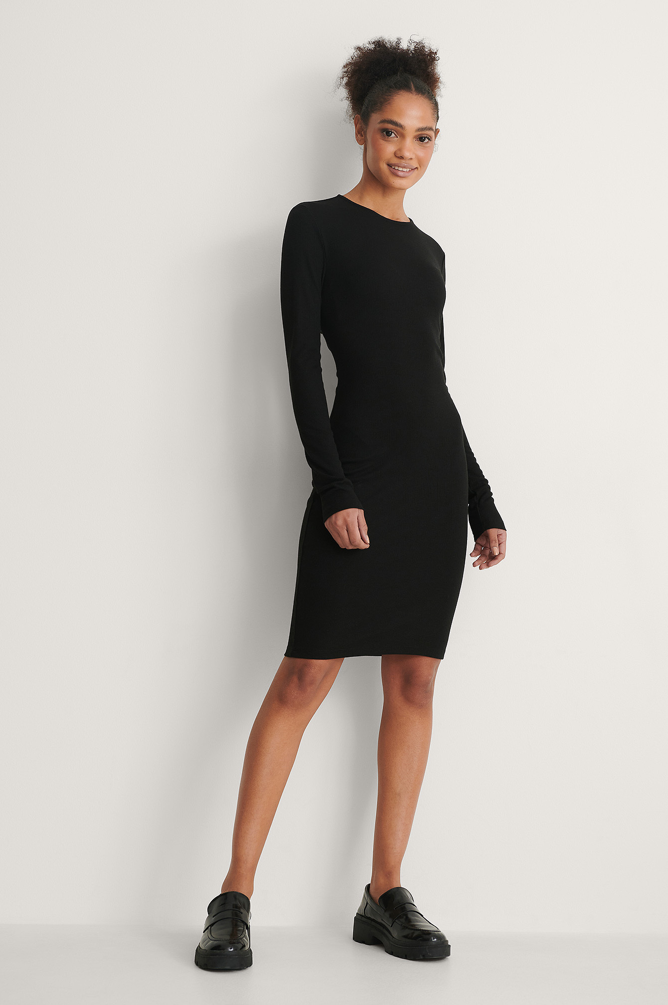 Black Recycled Ribbed Twist Detail Dress