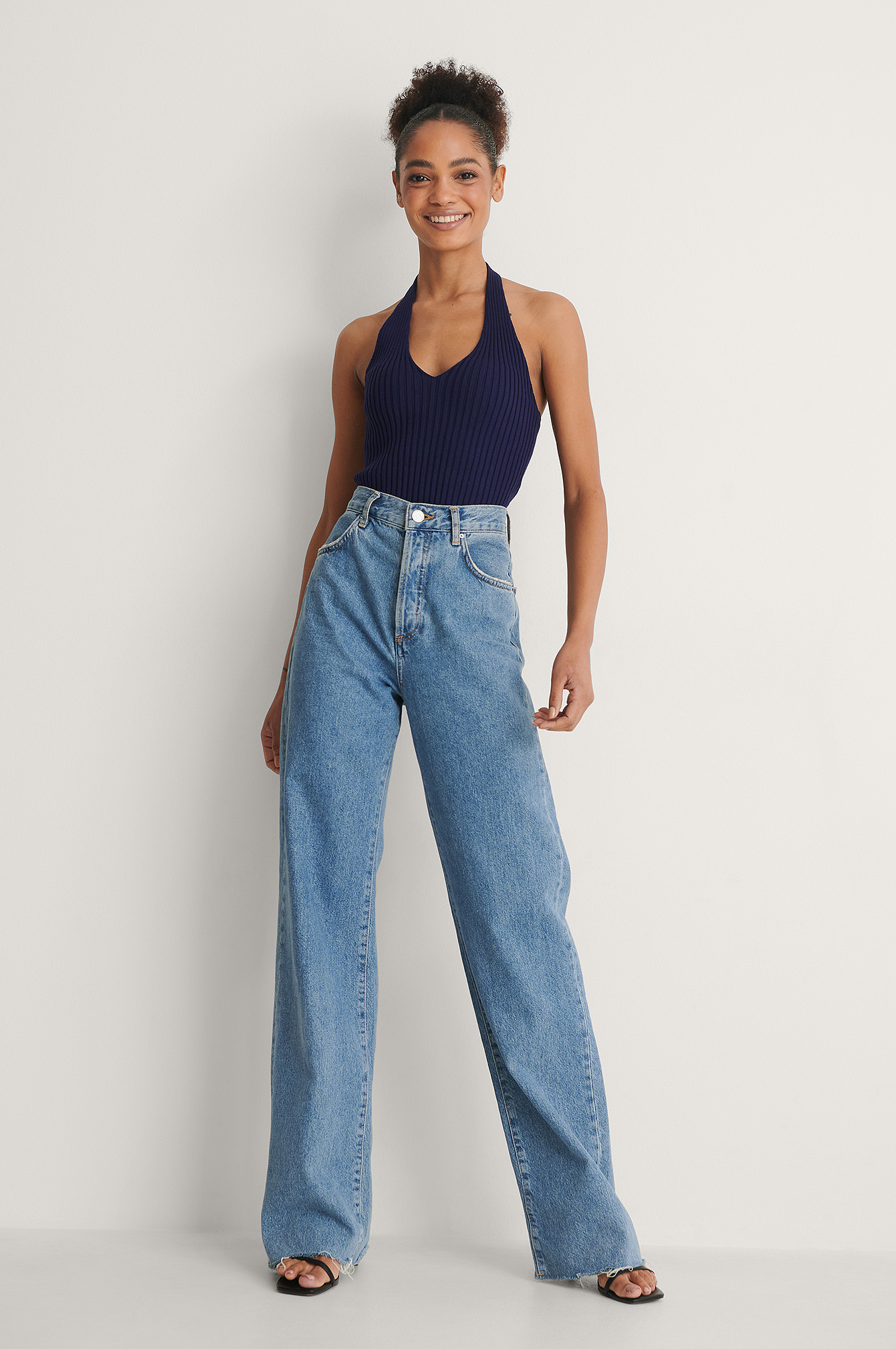 Wide Leg High Waisted Denim Blue | na 