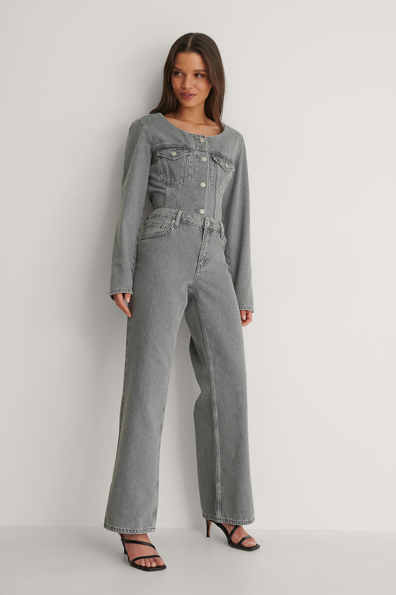 Straight Slit Leg Denim Pants Grey | na 