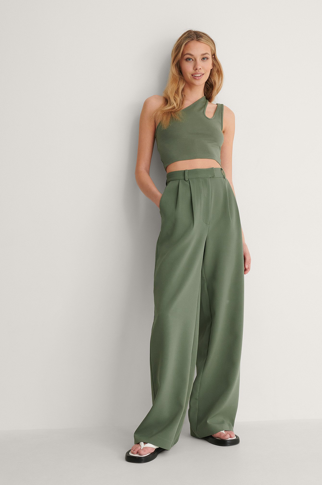 Green Cropped Cut Out Top