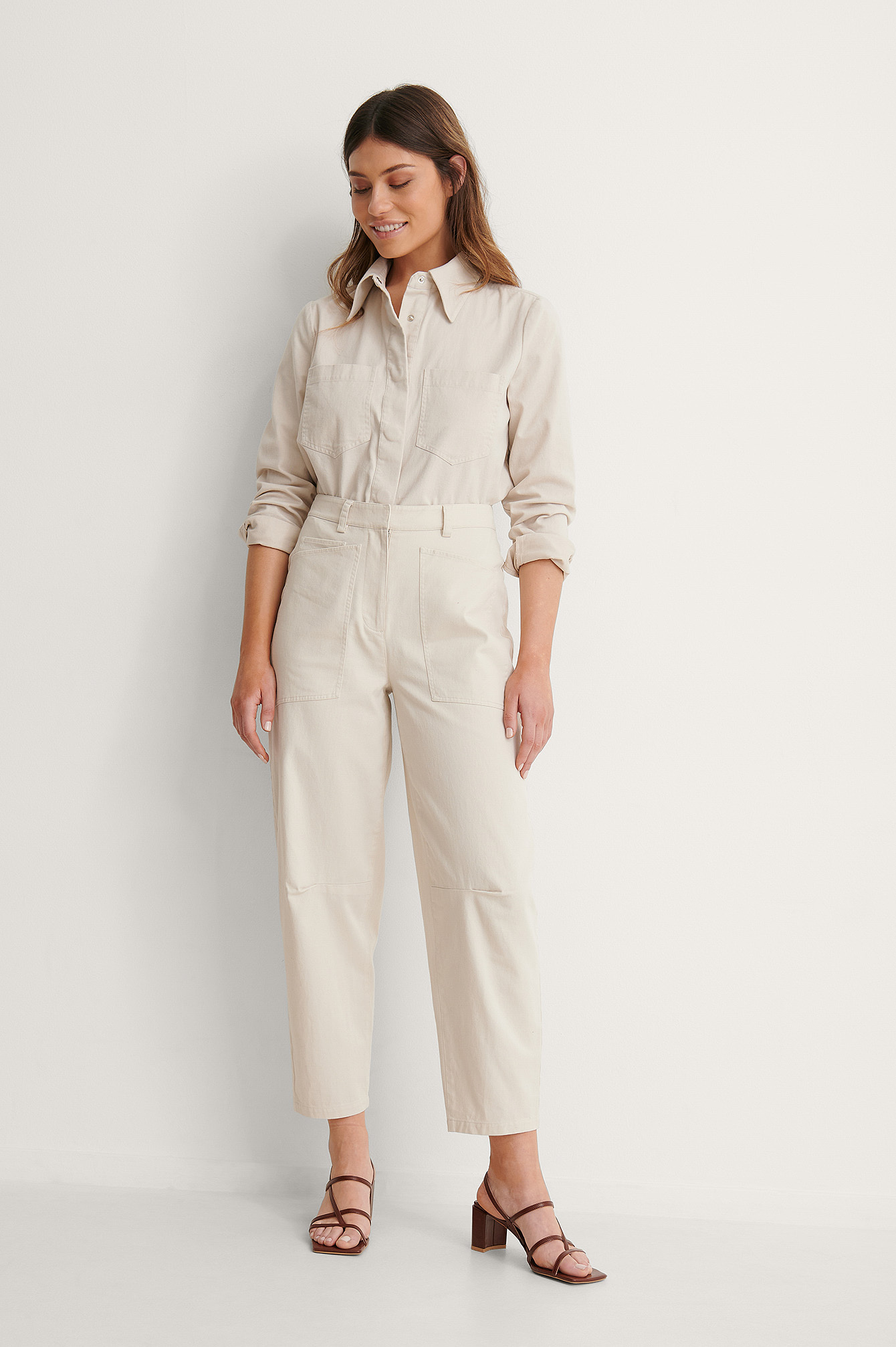 Soft Cotton Cargo Pants Beige