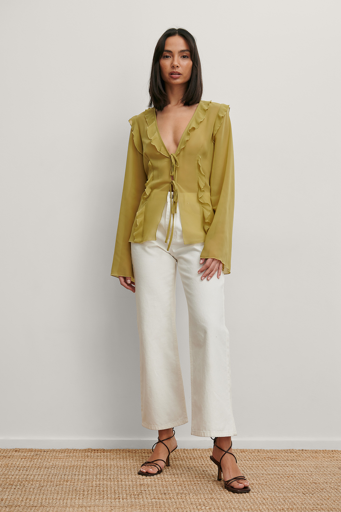 Recycled Tie Front Blouse Green | na-kd.com