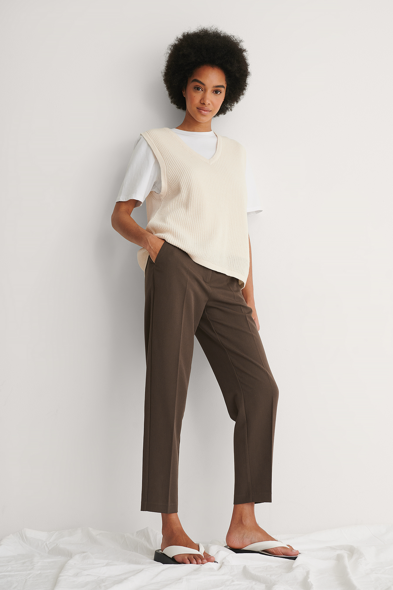 Linen Blend Oversized Knitted Singlet 