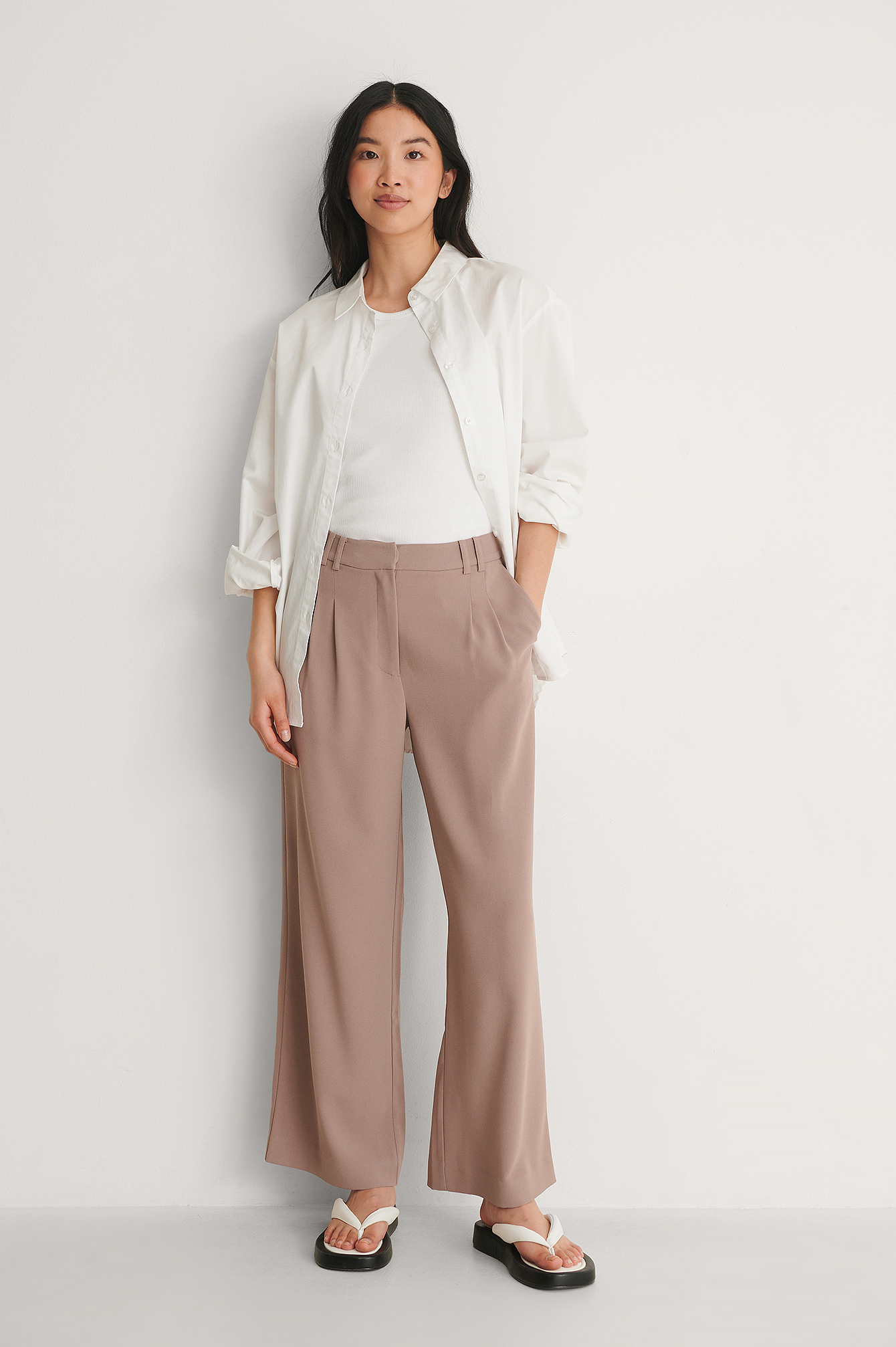 Taupe Recycled Elastic Waist Loose Fit Pants