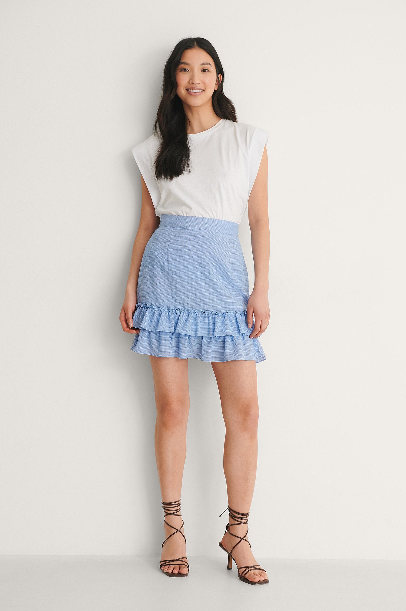 NA-KD Plaid Frill Mini Skirt Outfit