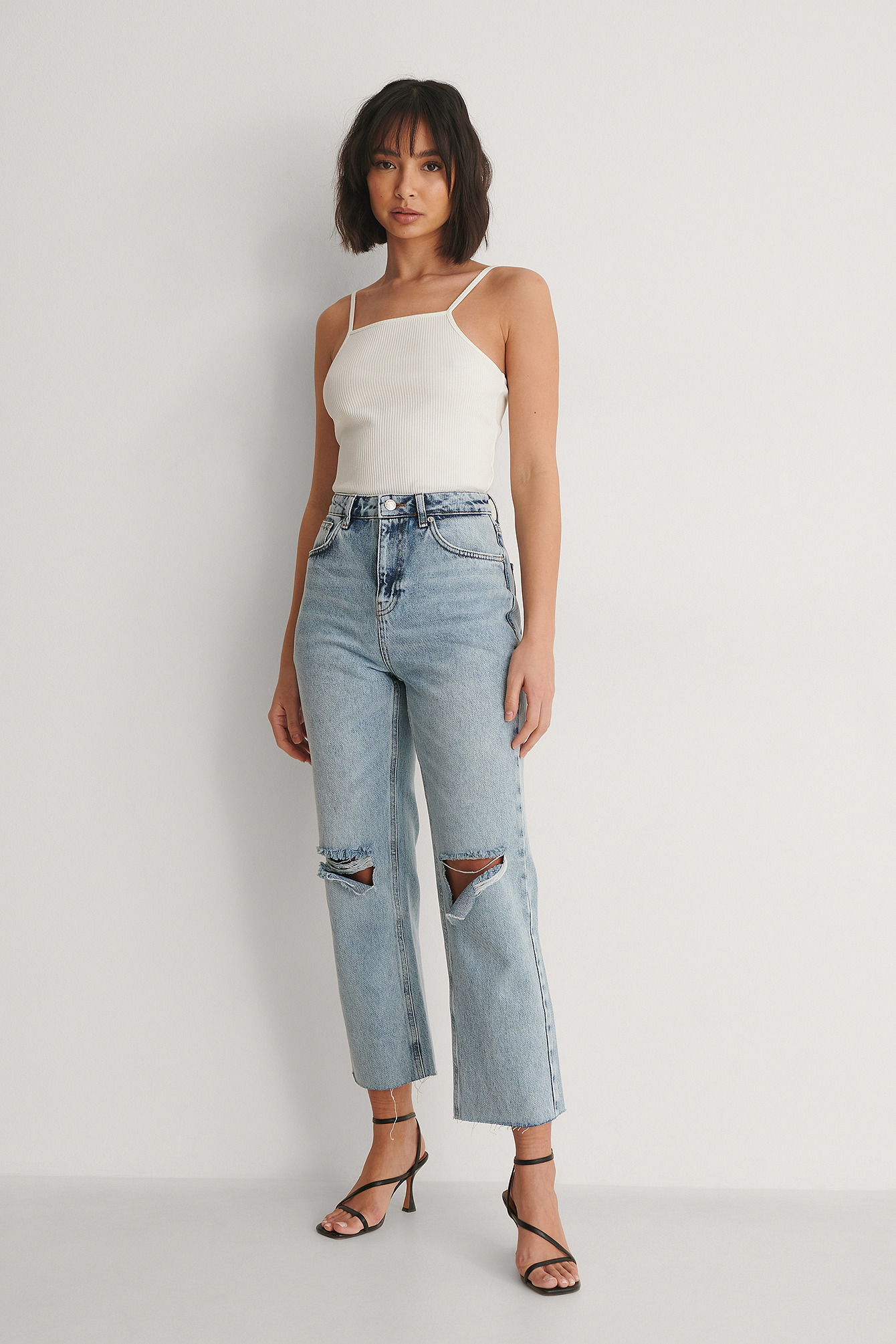 Organic High Waist Ripped Knee Straight 