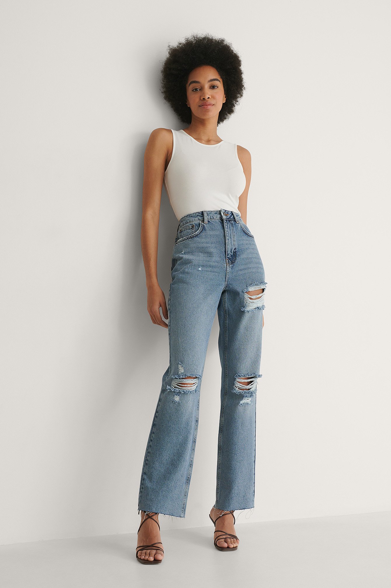 Destroyed Detail High Waist Straight Jeans Tall Outfit