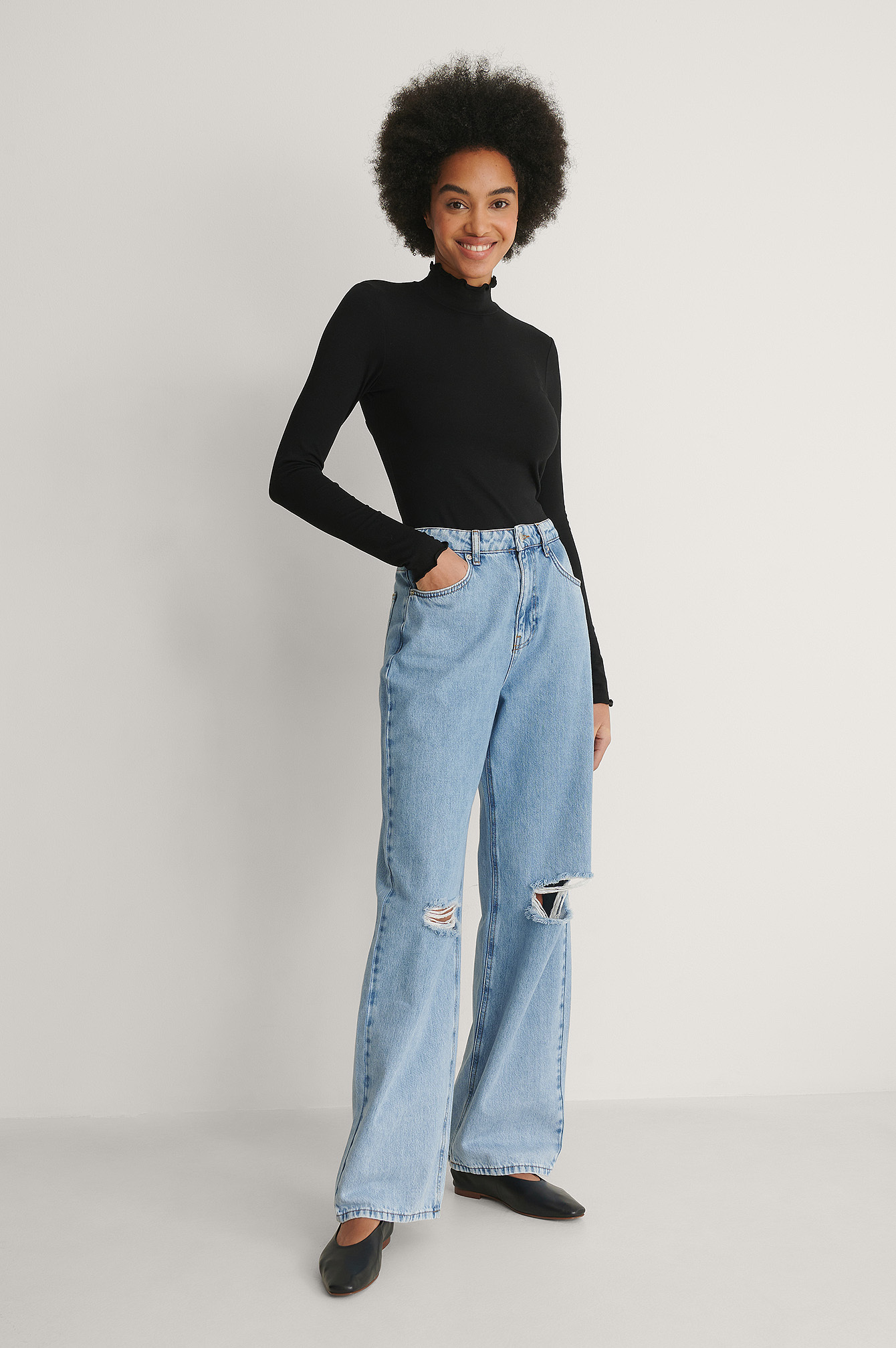 Open Back Long Sleeve Top Black 