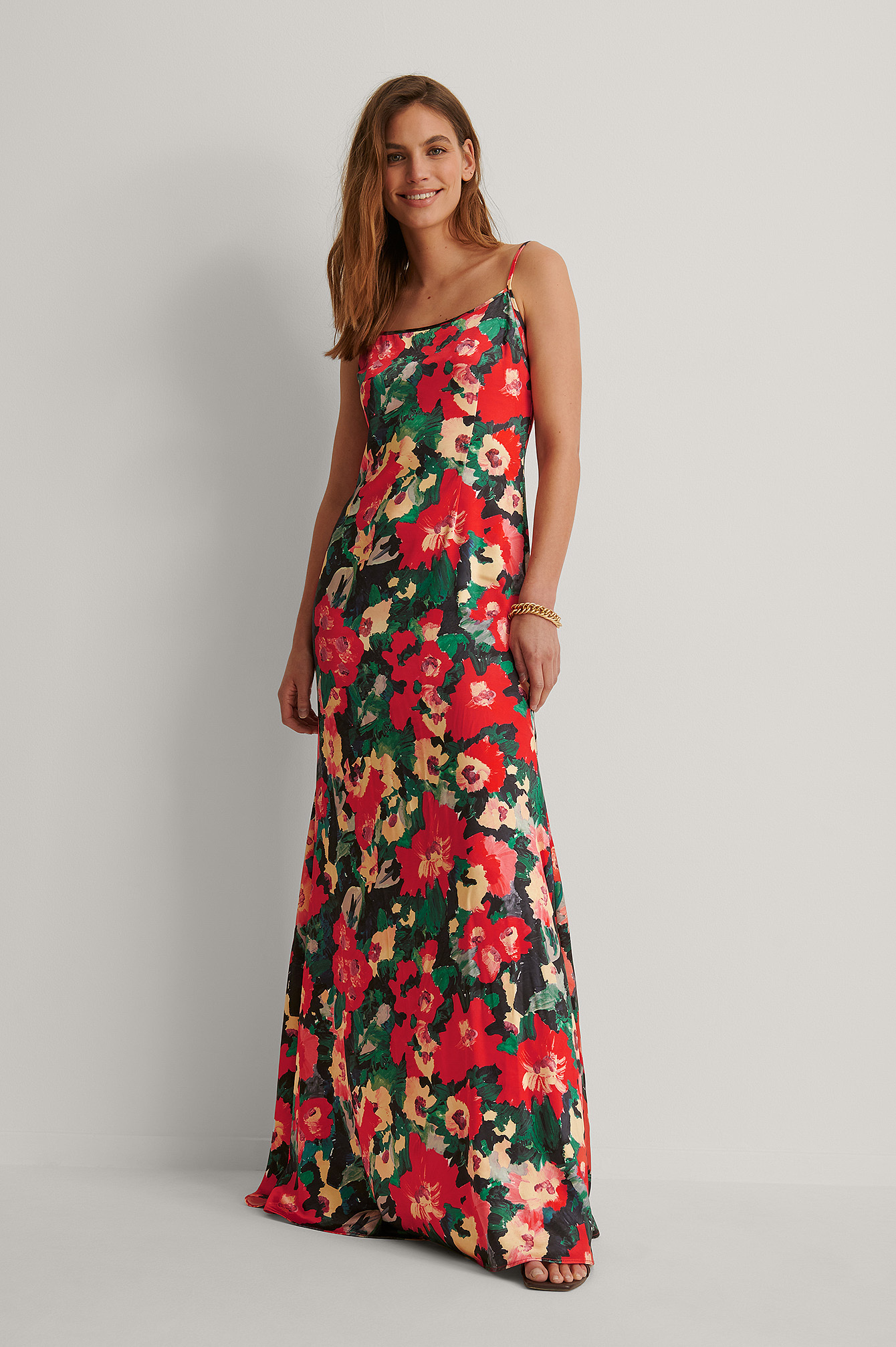 Flower Print Scoop Neckline Maxi Slip Dress
