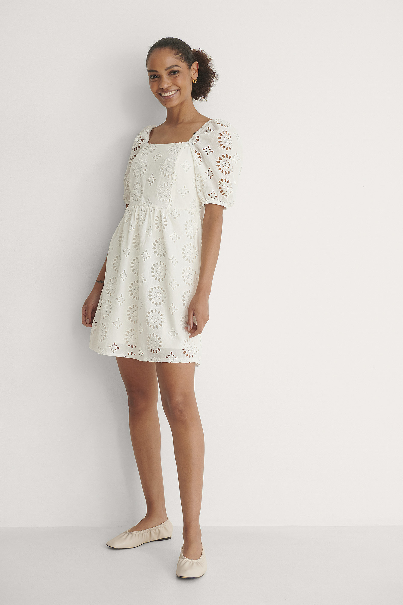 Square Neck Embroided Dress Outfit