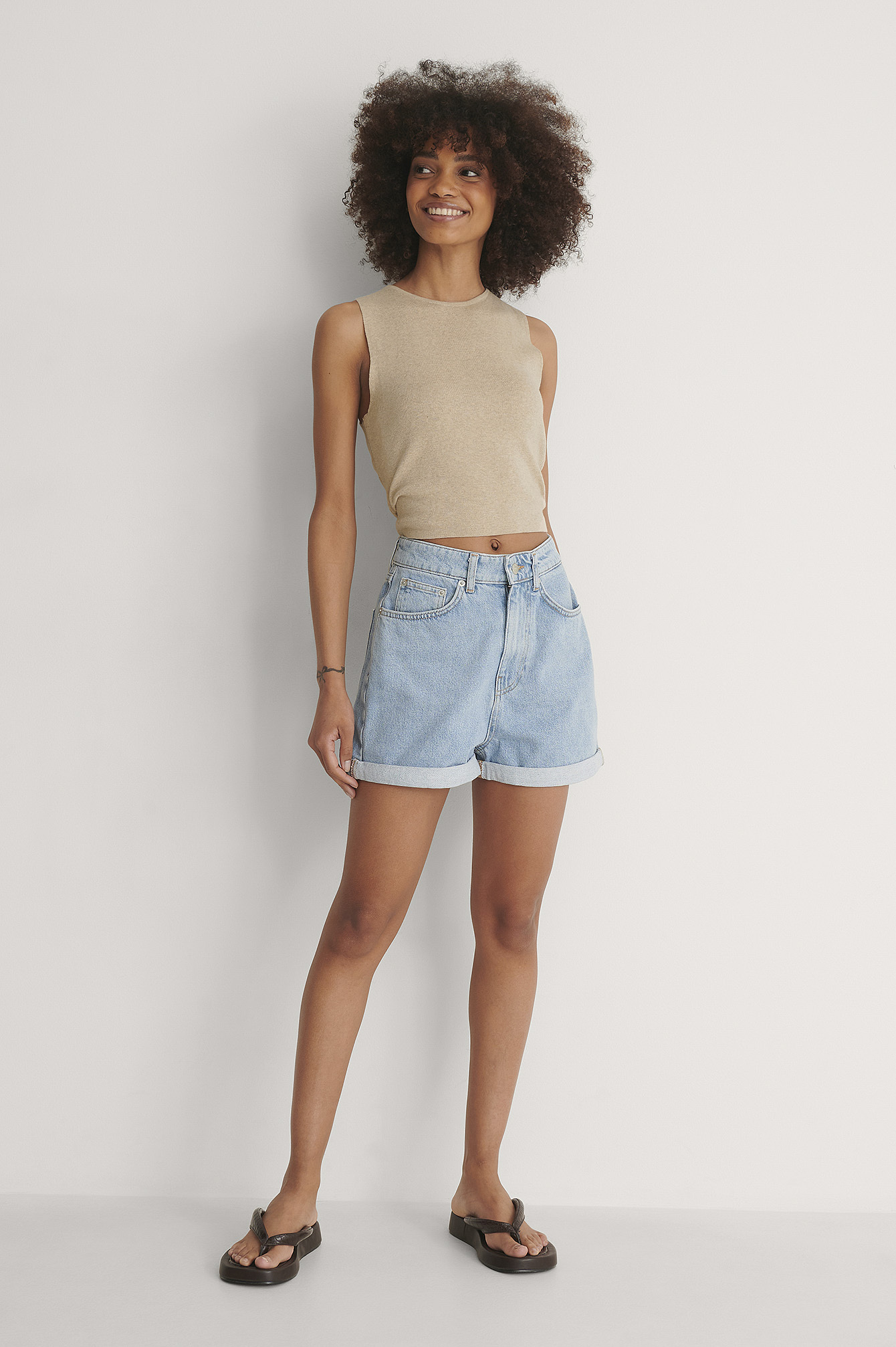 Fold Up Mom Shorts Blue | na-kd.com