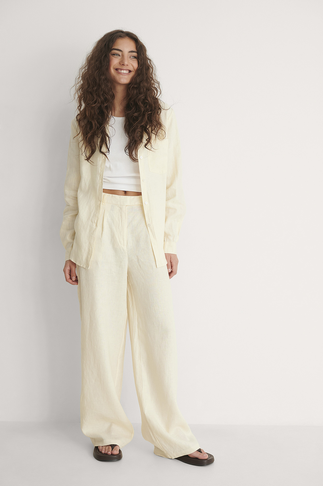 Linen Wide Leg Pants Offwhite | na-kd.com