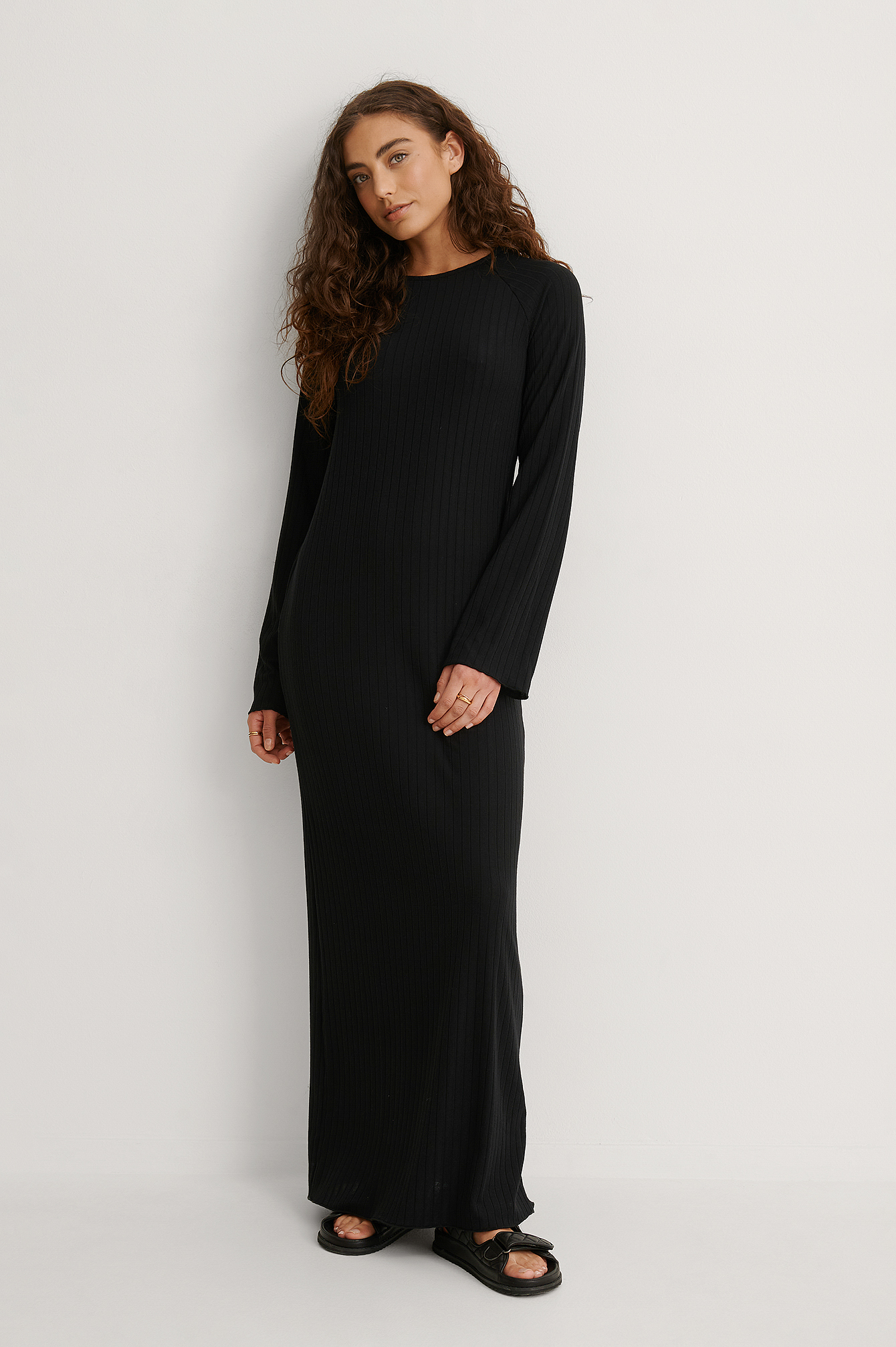 Ribbed Maxi Dress Black | na-kd.com