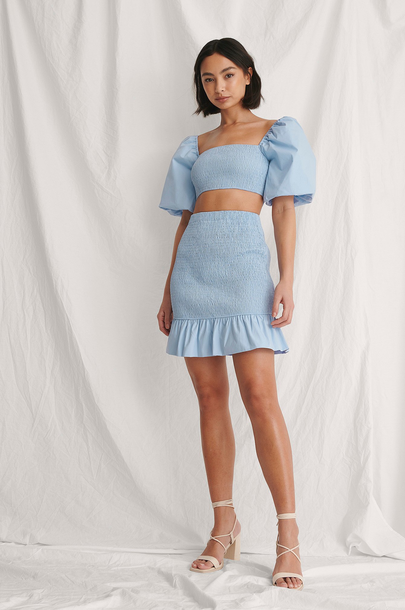 Blue Smocked Mini Skirt