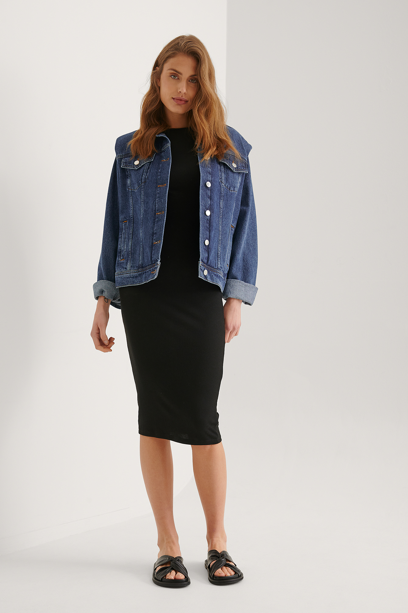 Organic Padded Shoulder Denim Jacket Blue