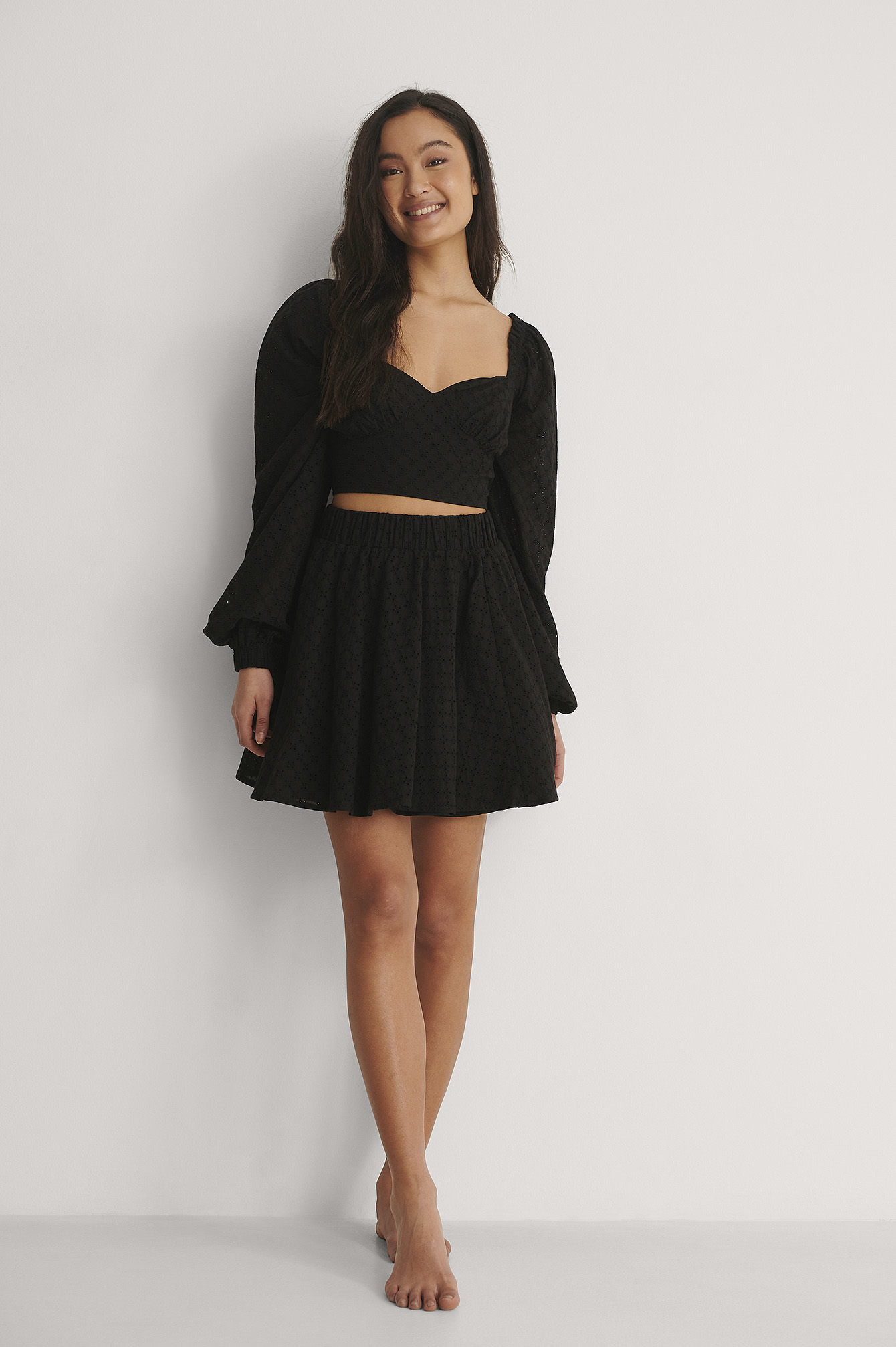 Black Anglaise Cropped Blouse
