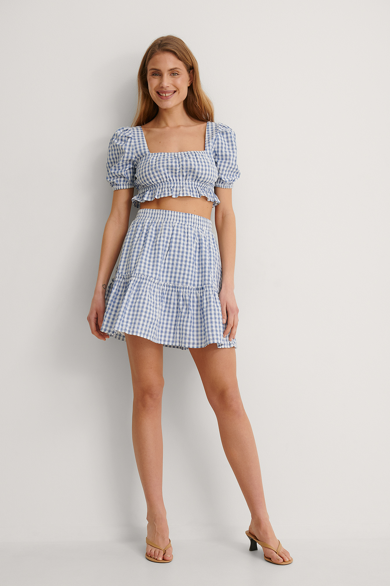 Frilled Gringham Mini Skirt Outfit.