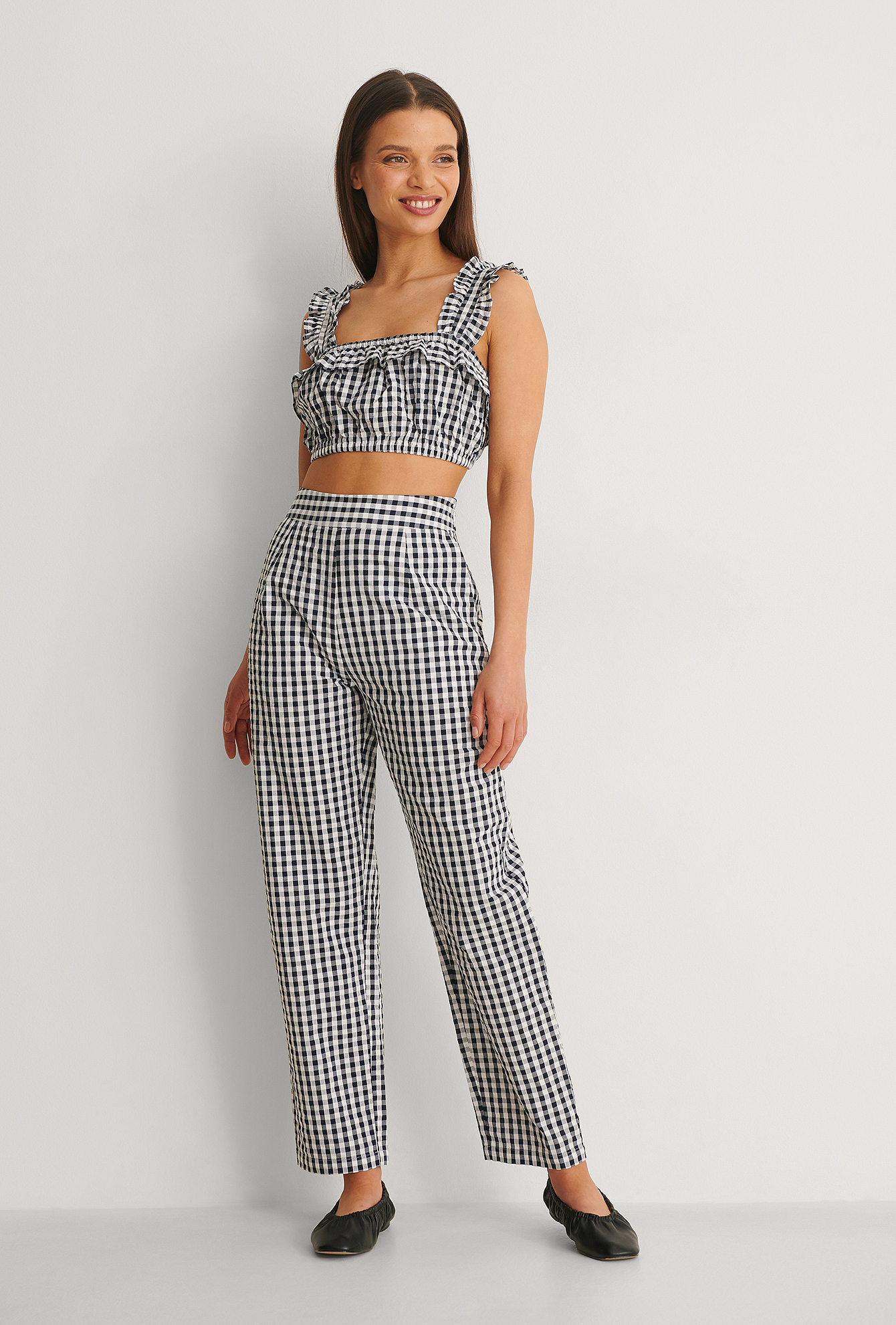 Organic Cropped Gingham Pants Checkered 