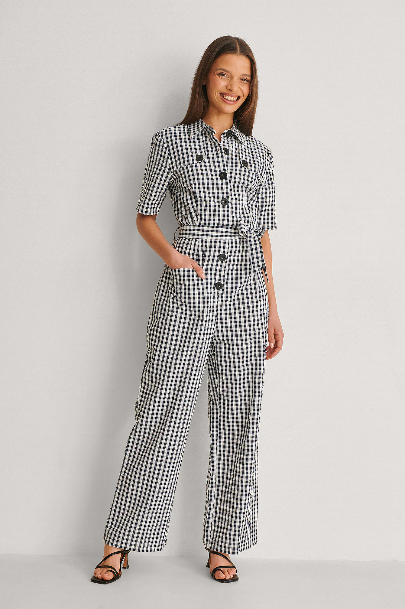 Belted Gingham Jumpsuit Outfit
