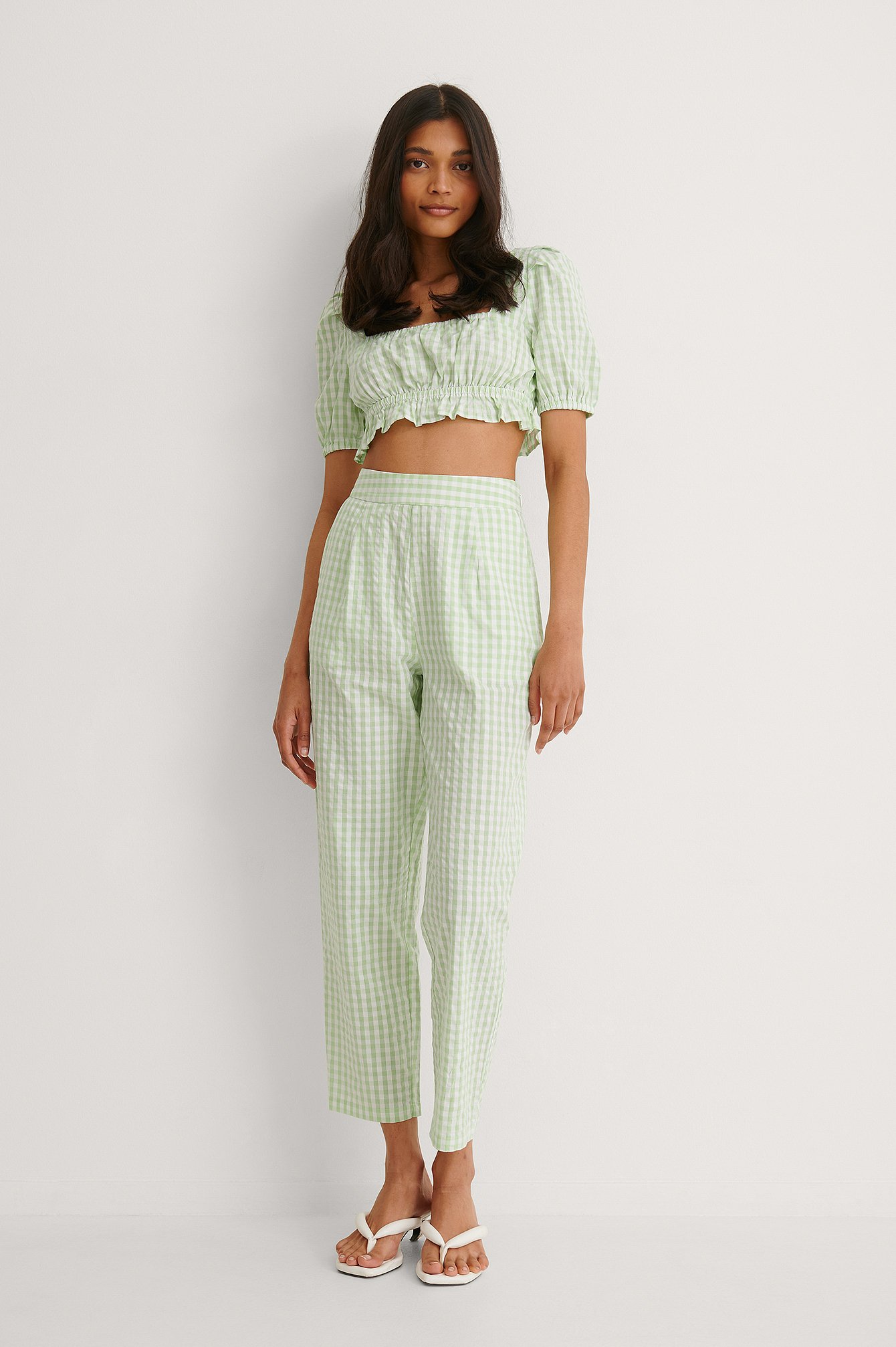 Green/White Organic Gingham Cropped Top