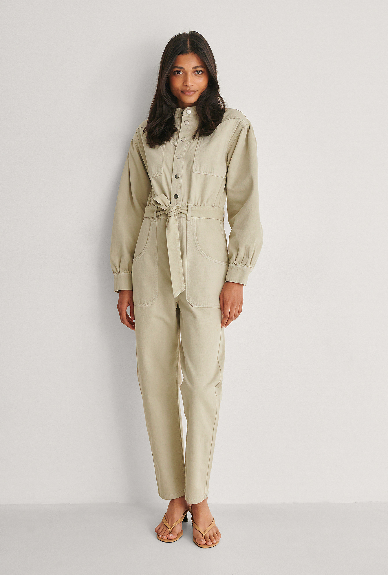 Organic Colored Denim Jumpsuit Beige