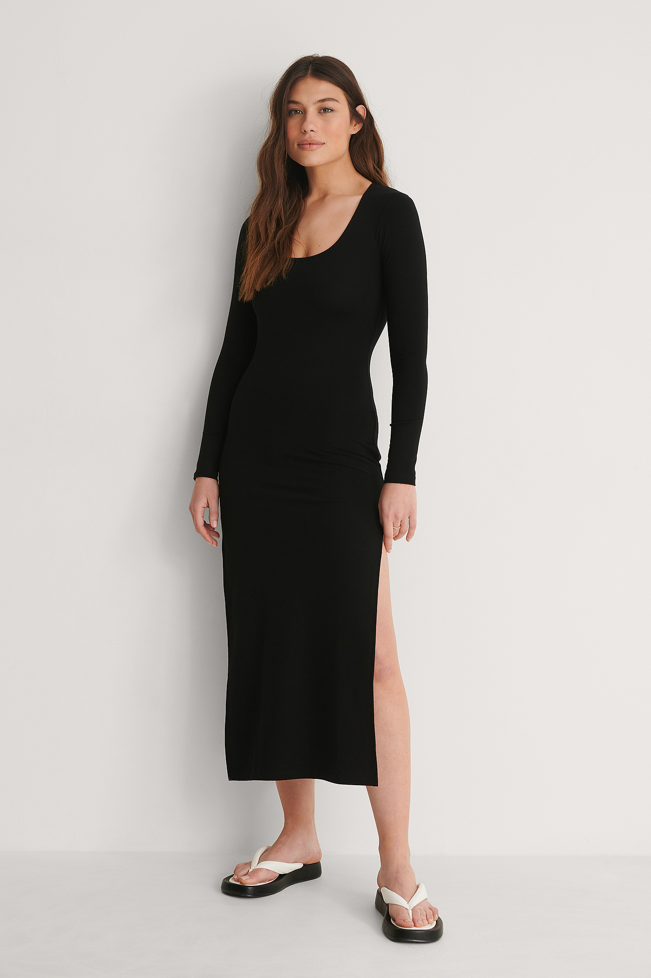 Recyled Long Sleeve Slit Dress Black 