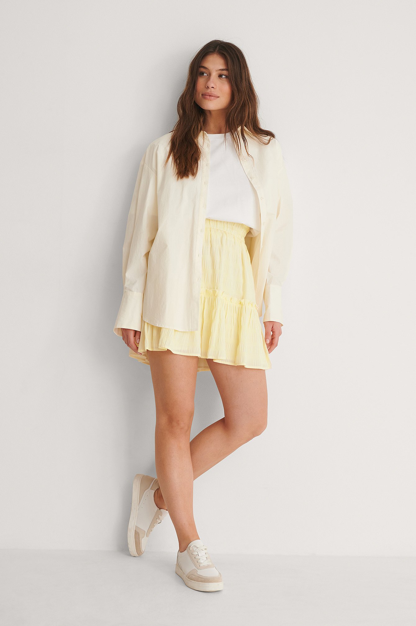Light Yellow Shirred Mini Skirt