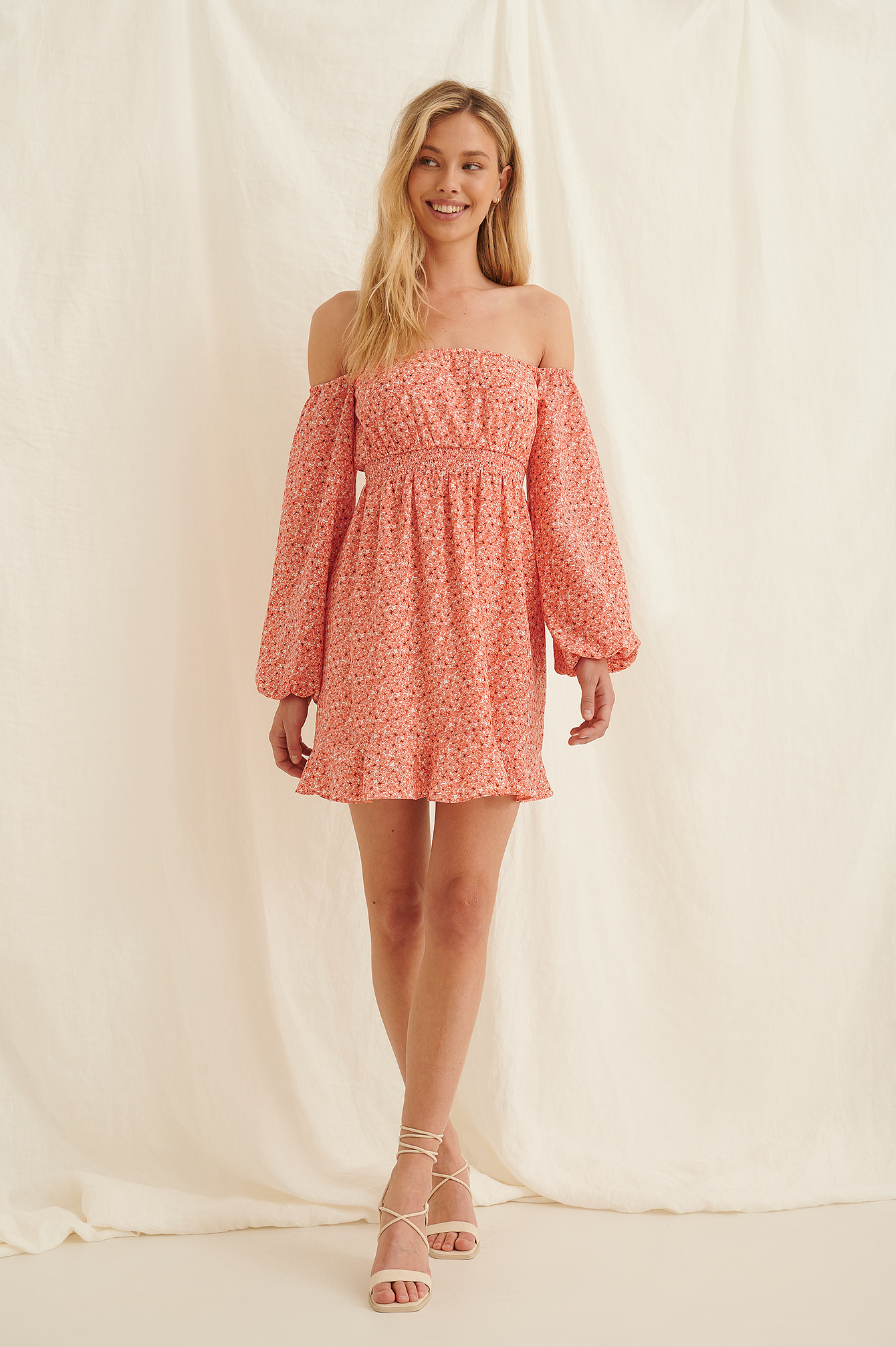 pink off the shoulder short dress