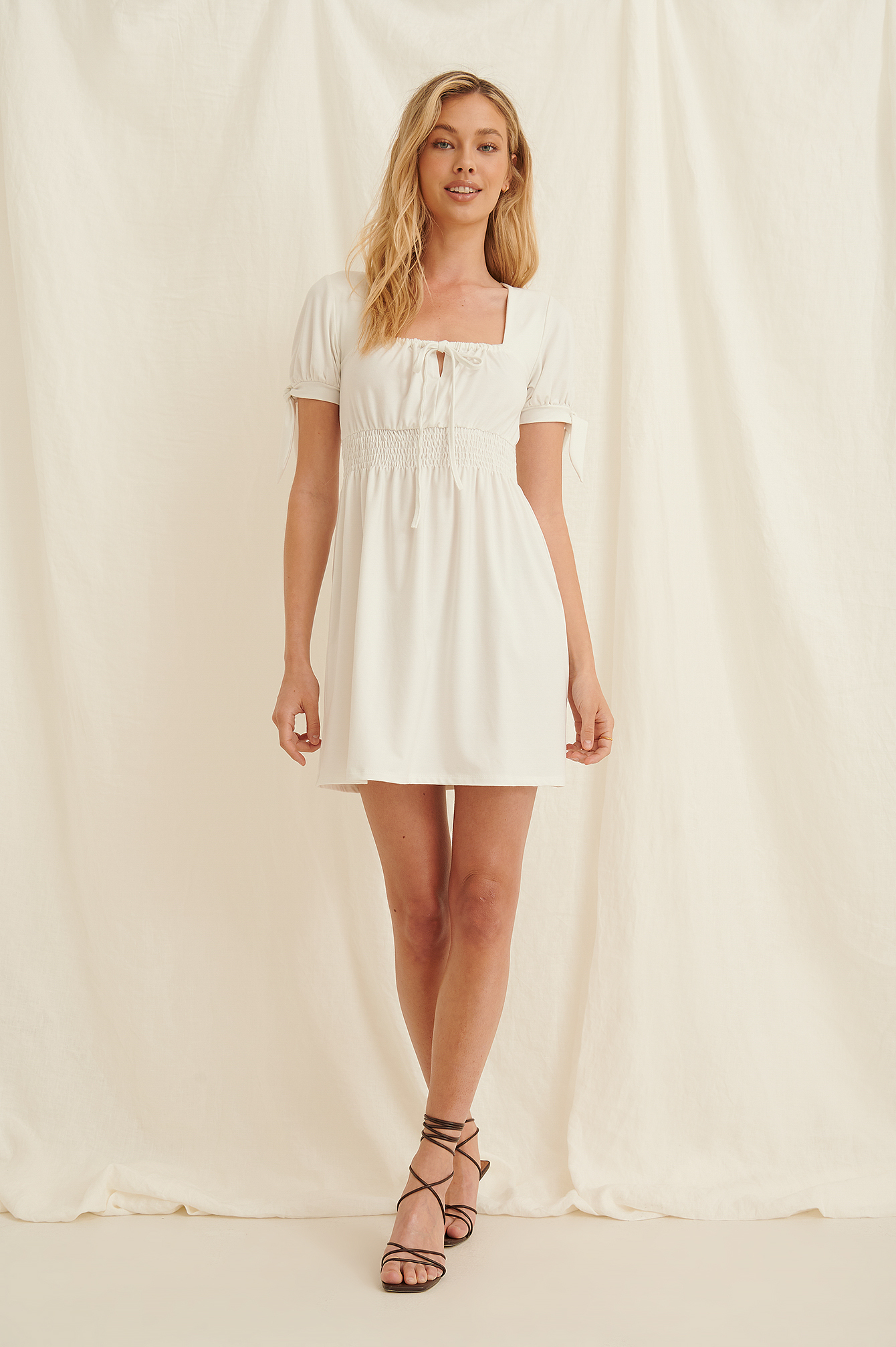 White Ruched Detail Recycled Mini Dress