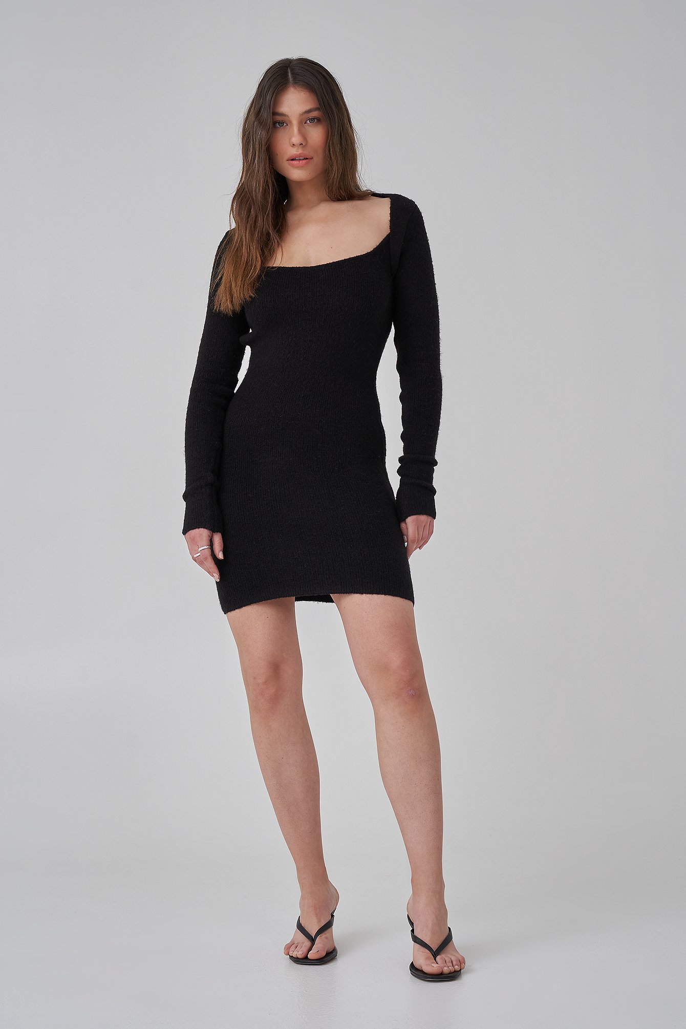 Black Cut Out Heavy Knitted Mini Dress