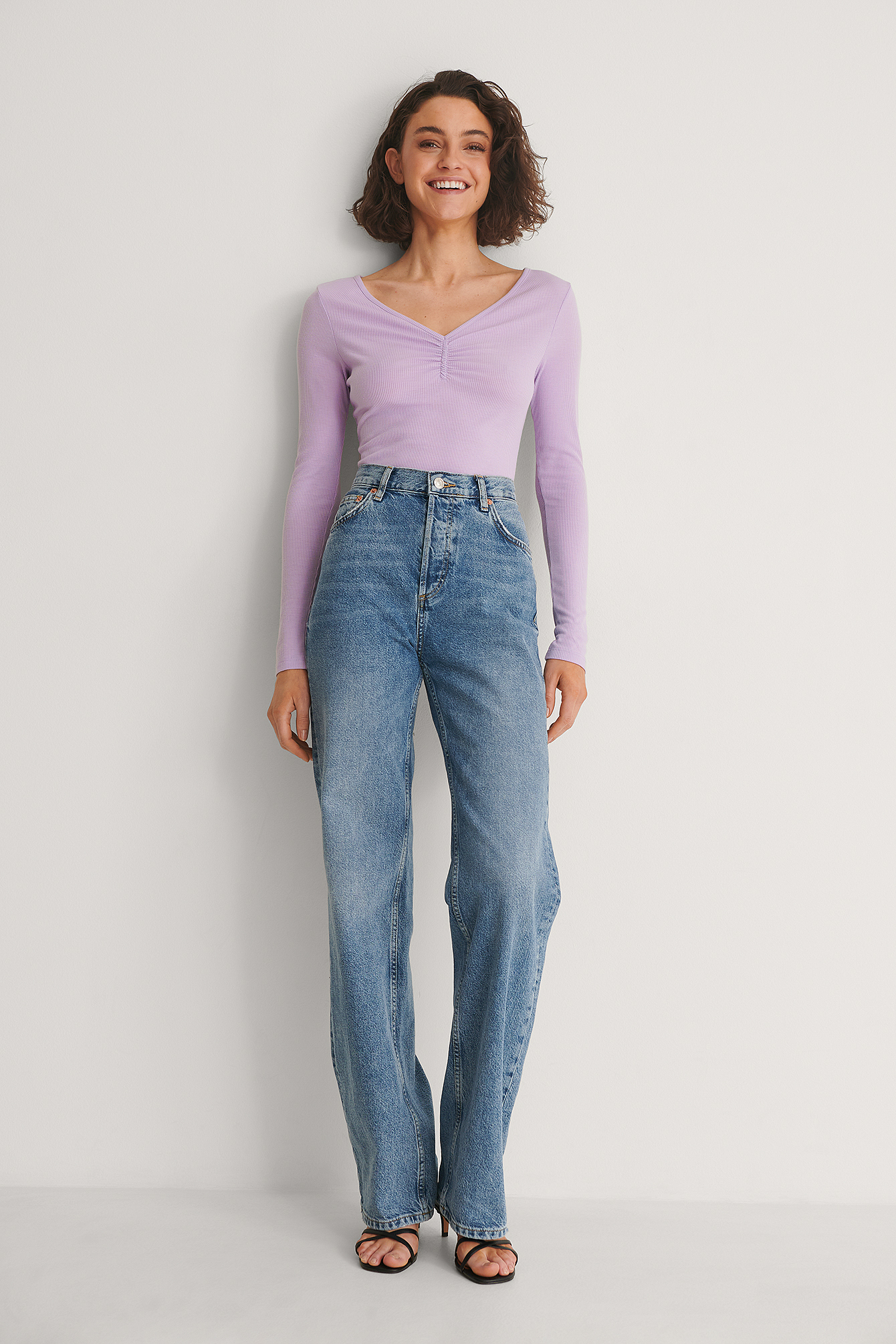 Recycled Ruched Rib Top Purple | na-kd.com