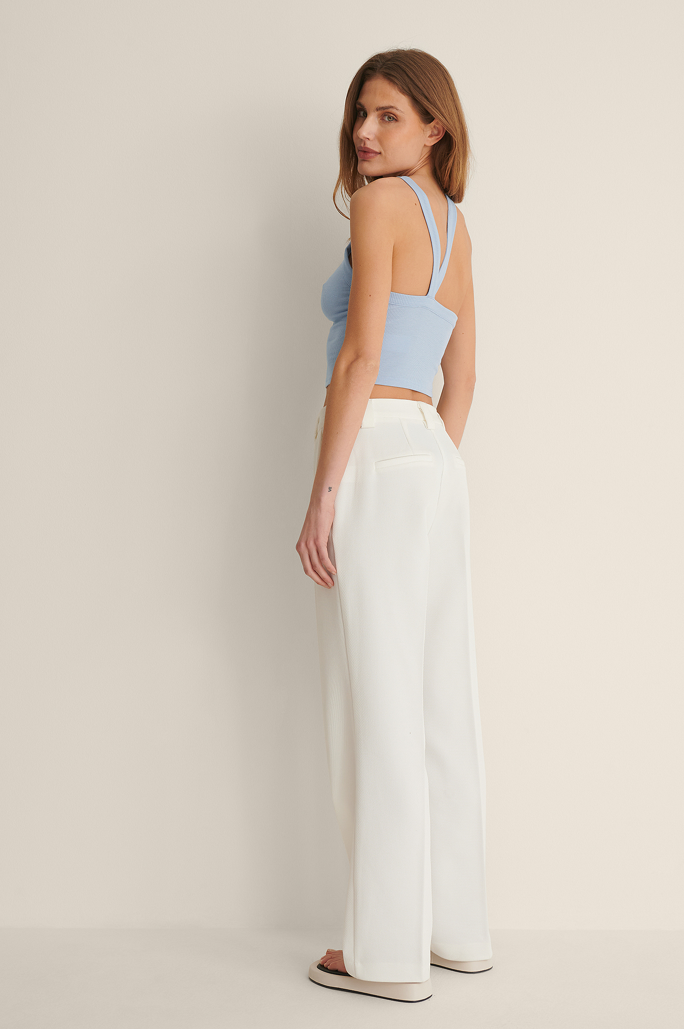 Strap Detail Rib Singlet Blue | na-kd.com