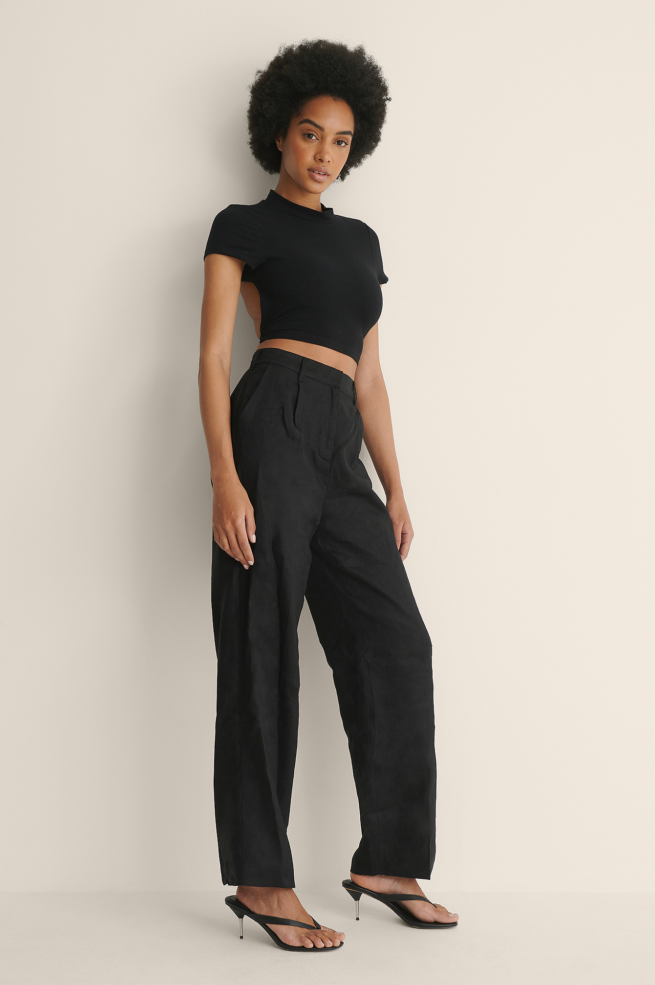 High Neck Open Back Tie Detail Top 