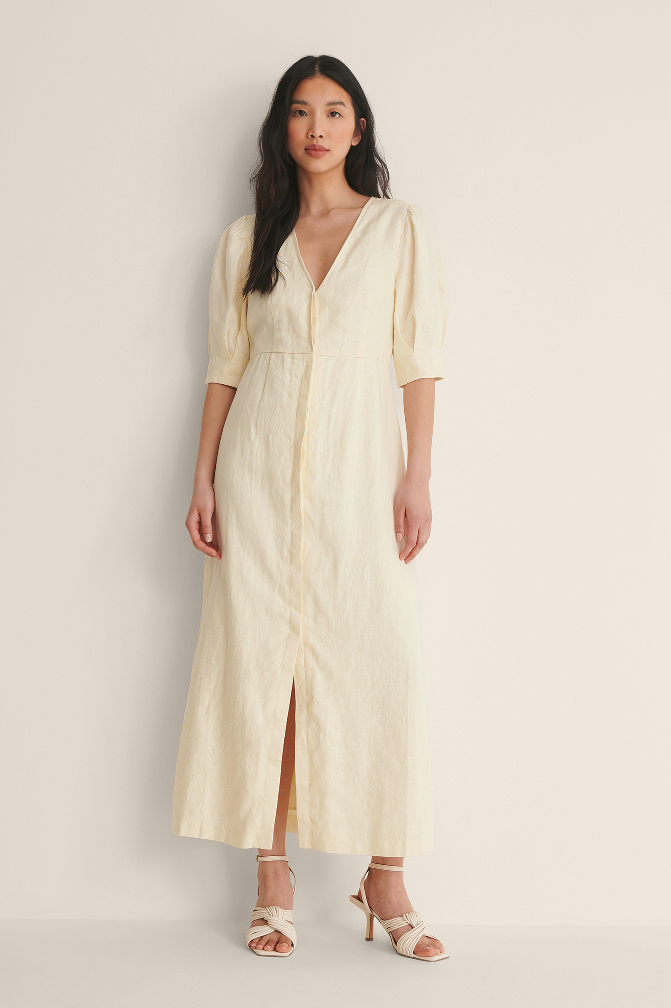 Midi Linen Dress Offwhite | na-kd.com