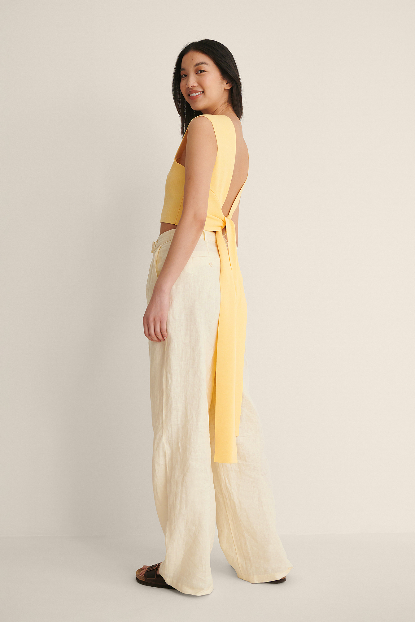 Open Back Knitted Top Yellow