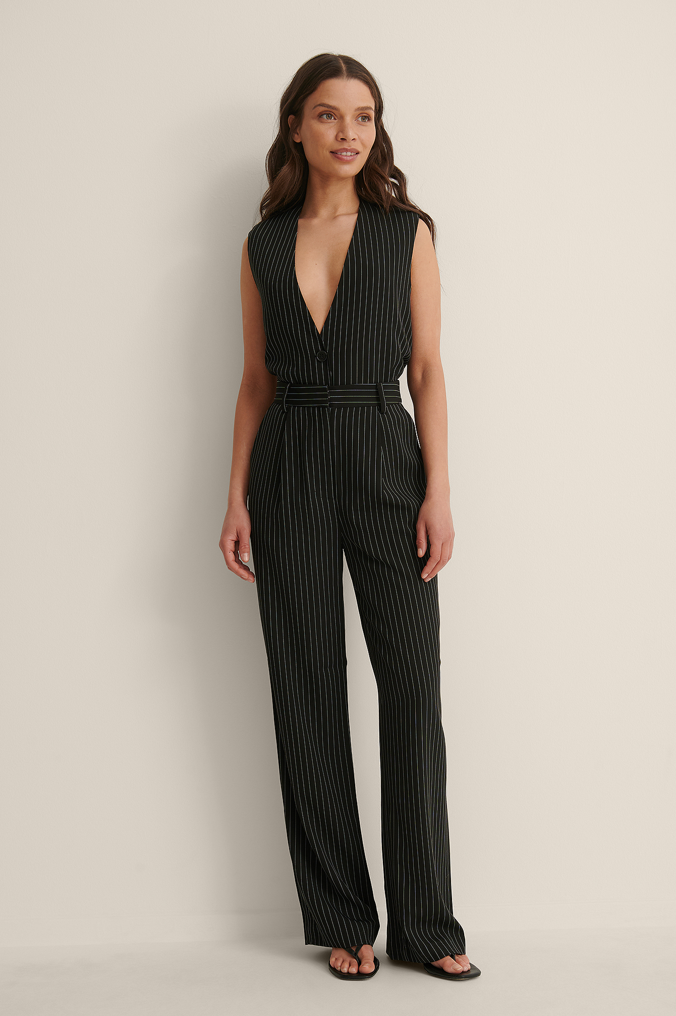 Striped Straight Suit Pants Outfit.