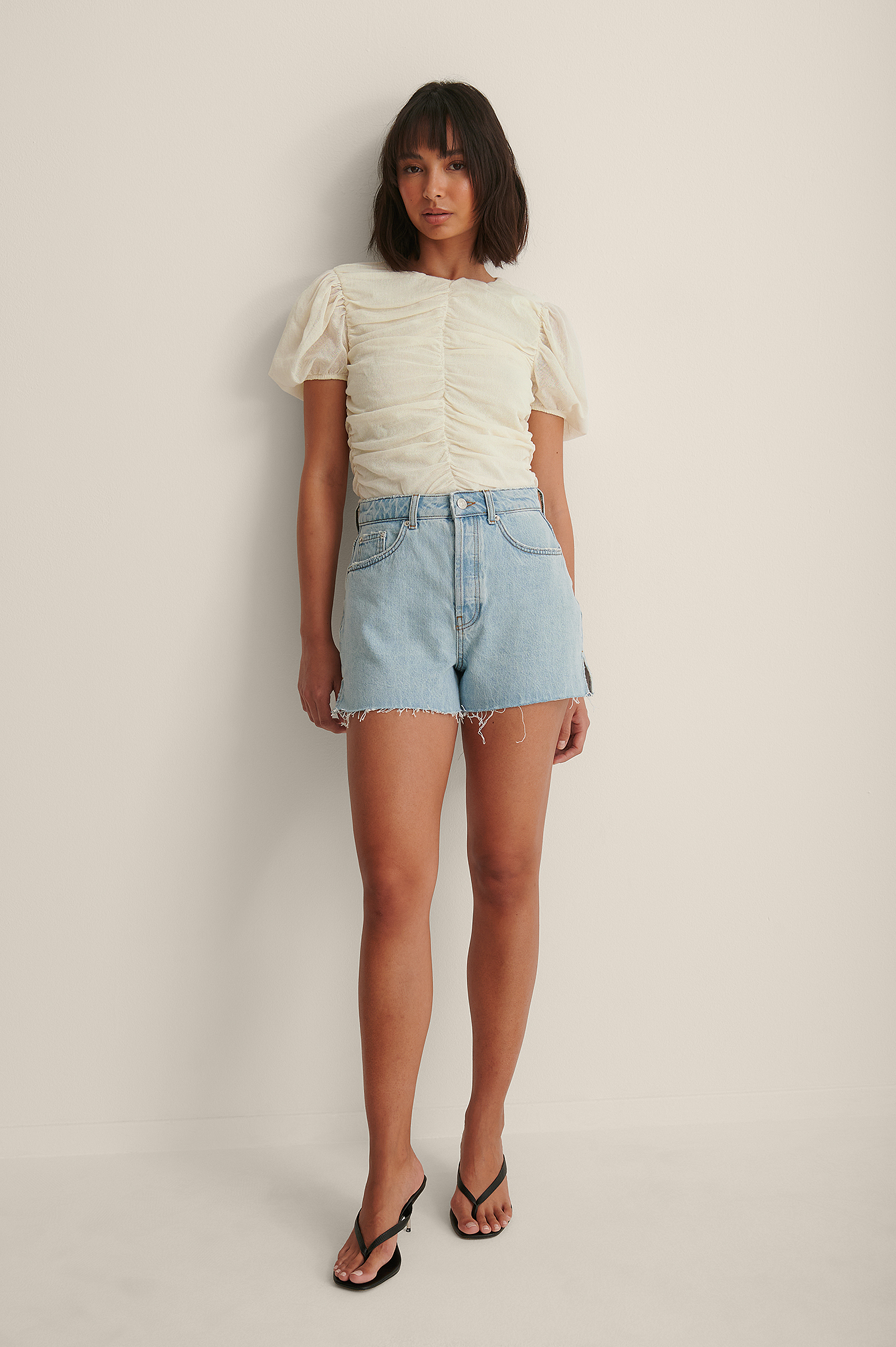 Organic Side Slit Denim Shorts Blue 
