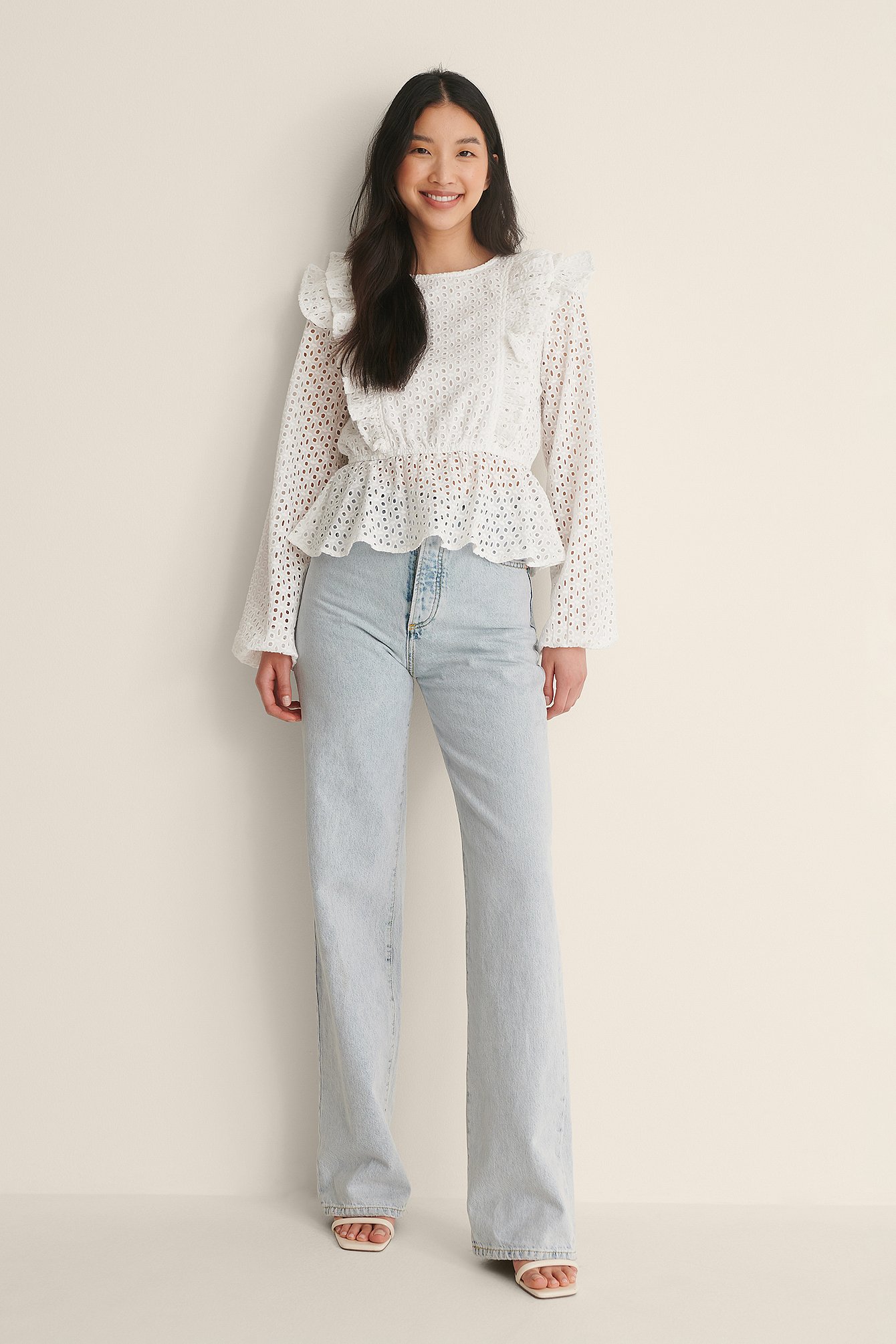 White Frill Anglaise LS Blouse