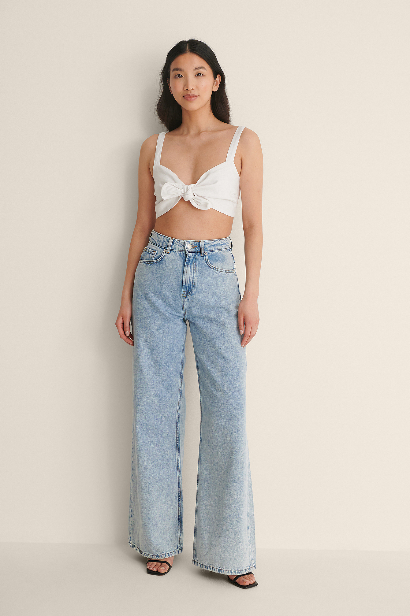 Tie Front Linen Top White | na-kd.com