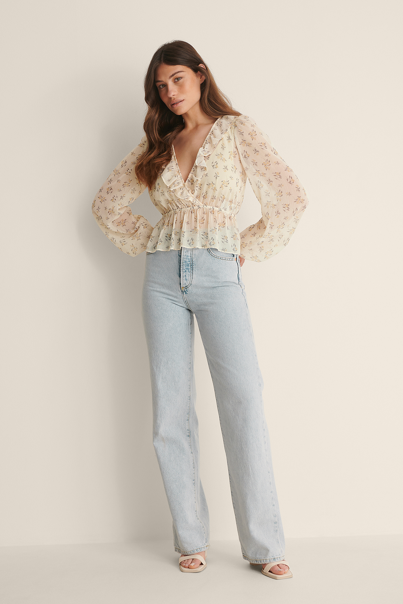 Elastic Waist Frill Blouse Outfit.