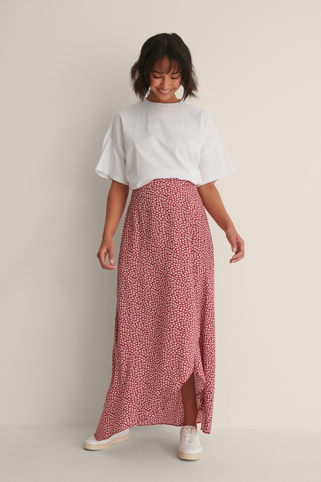 Overlap Printed Maxi Skirt Outfit.