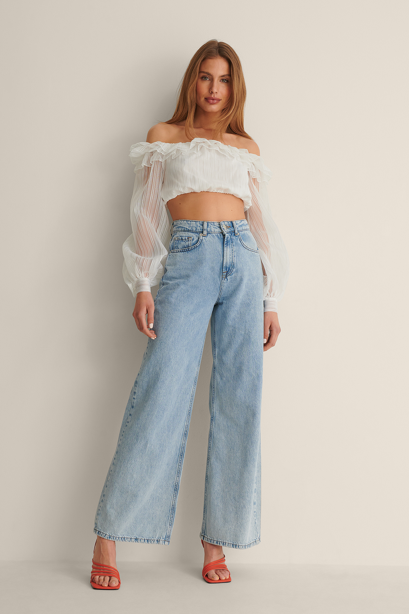 White Frill Detail Cropped Blouse