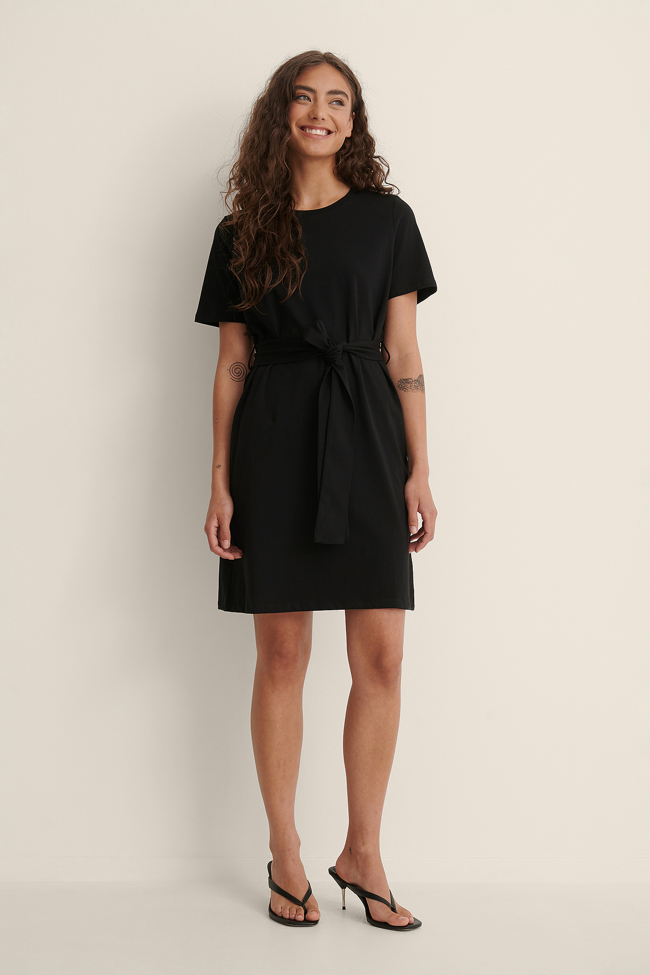 Belt Detail Tshirt Dress Black