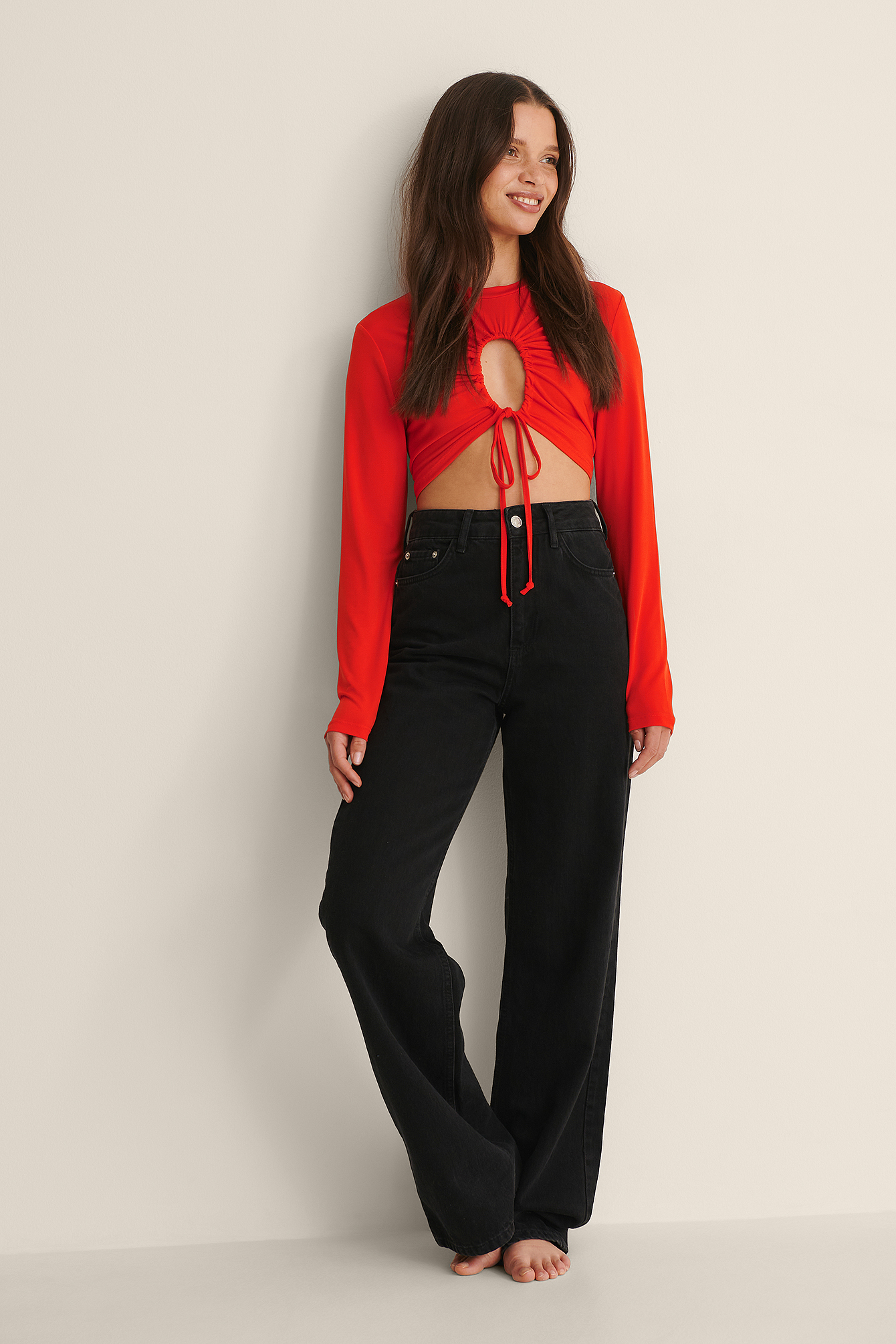 Red Front Drawstring Top