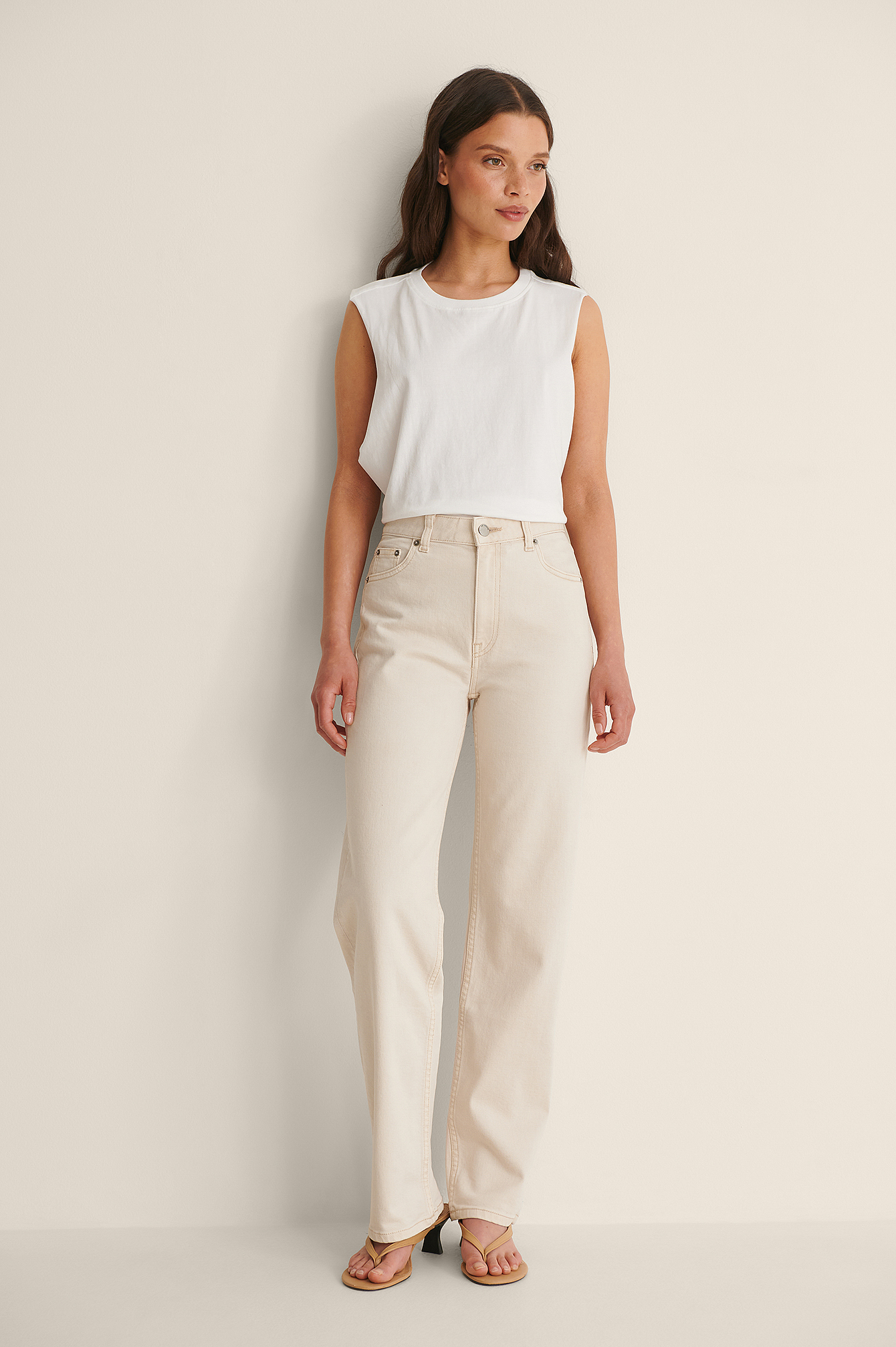 Li Cropped Jeans Beige | na-kd.com